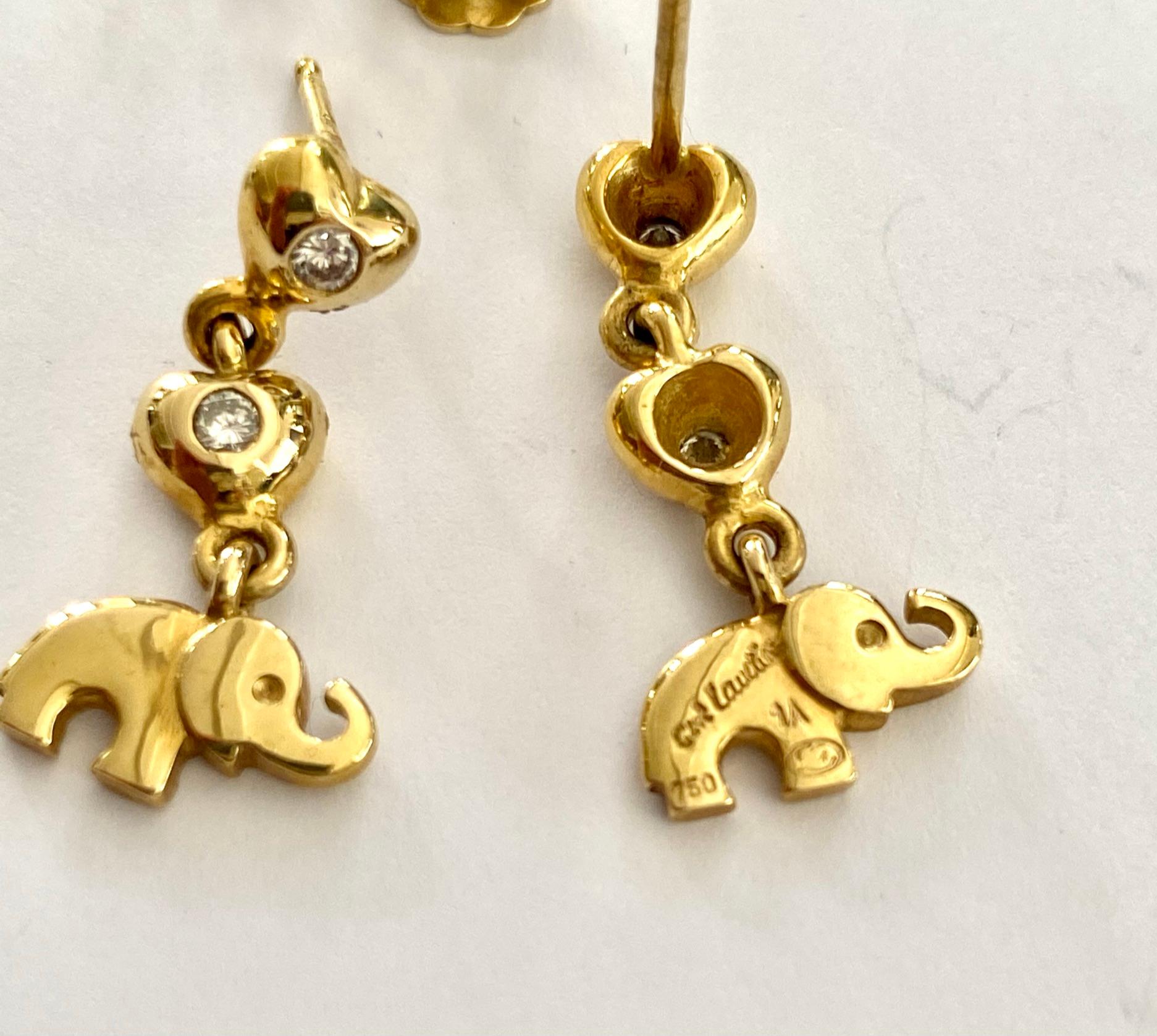 Brilliant Cut Elephant Earrings, Signed: 