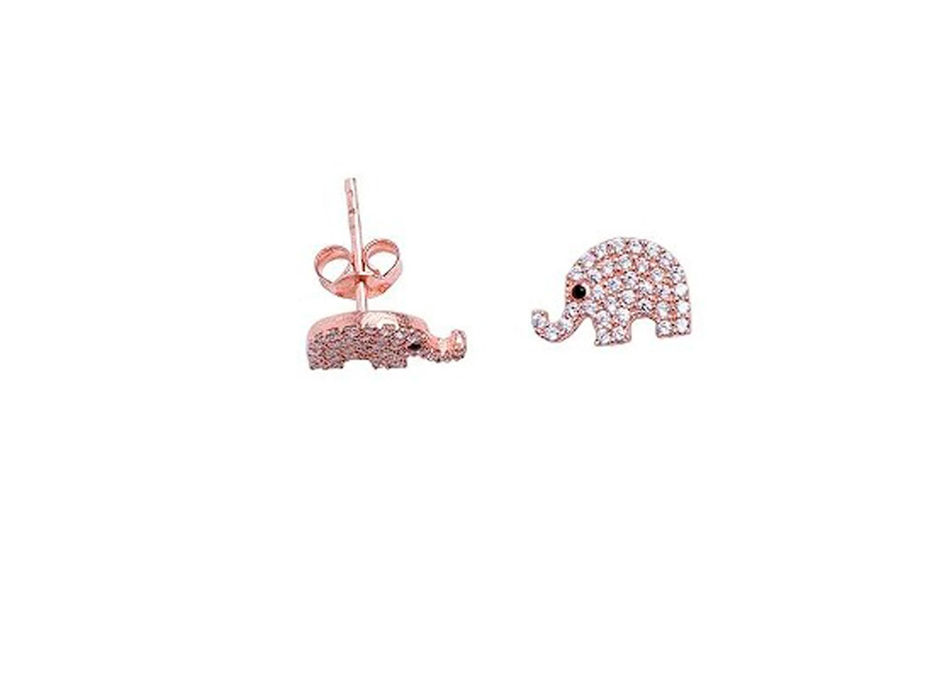 Round Cut Elephant earrings studs in 14k gold. 