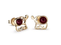 Elephant earrings studs with rubies