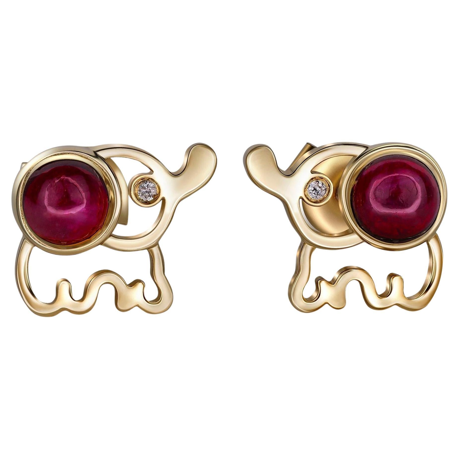 Boucles d'oreilles éléphant avec rubis