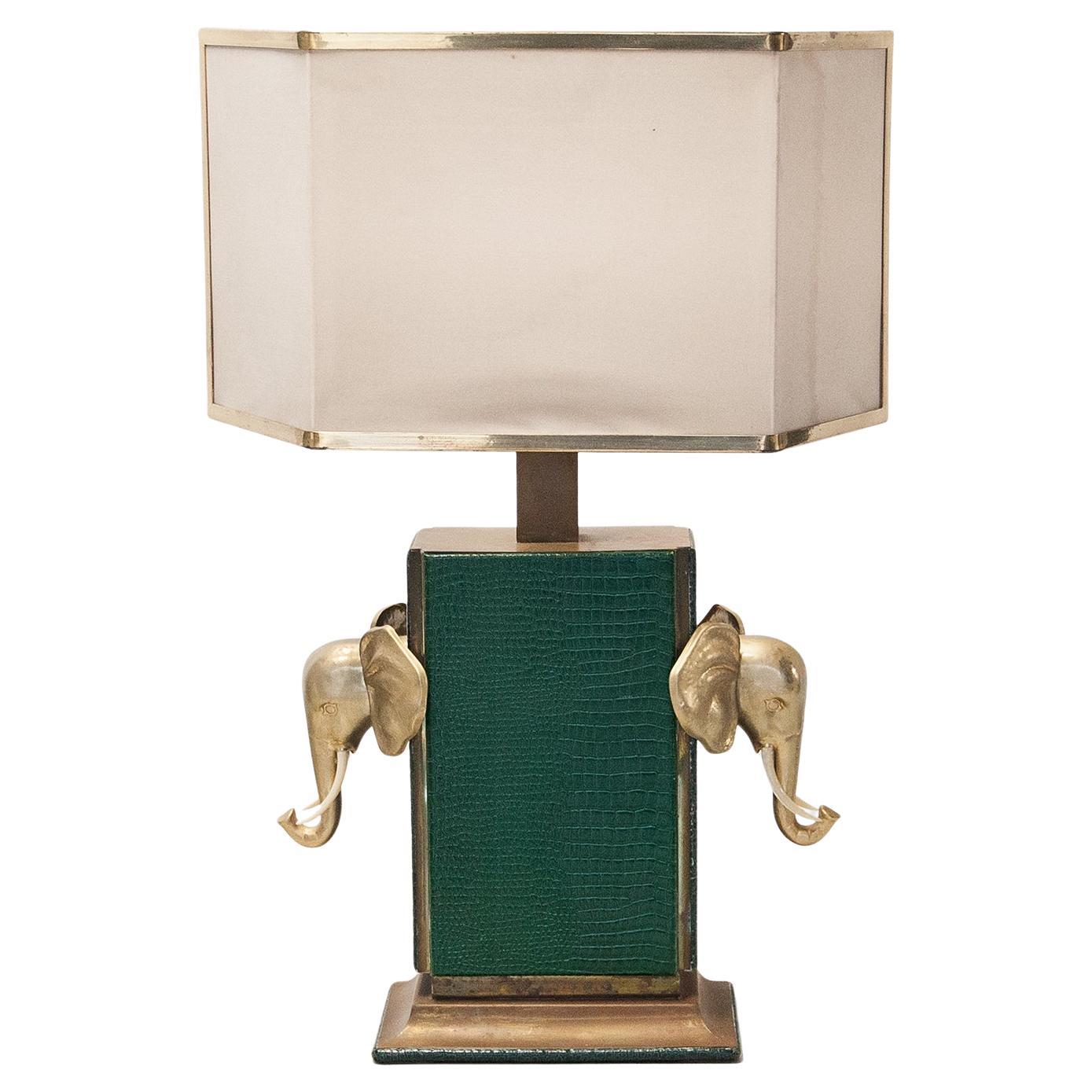 Elephant Faux Crocodile Leather Table Lamp 1970s For Sale
