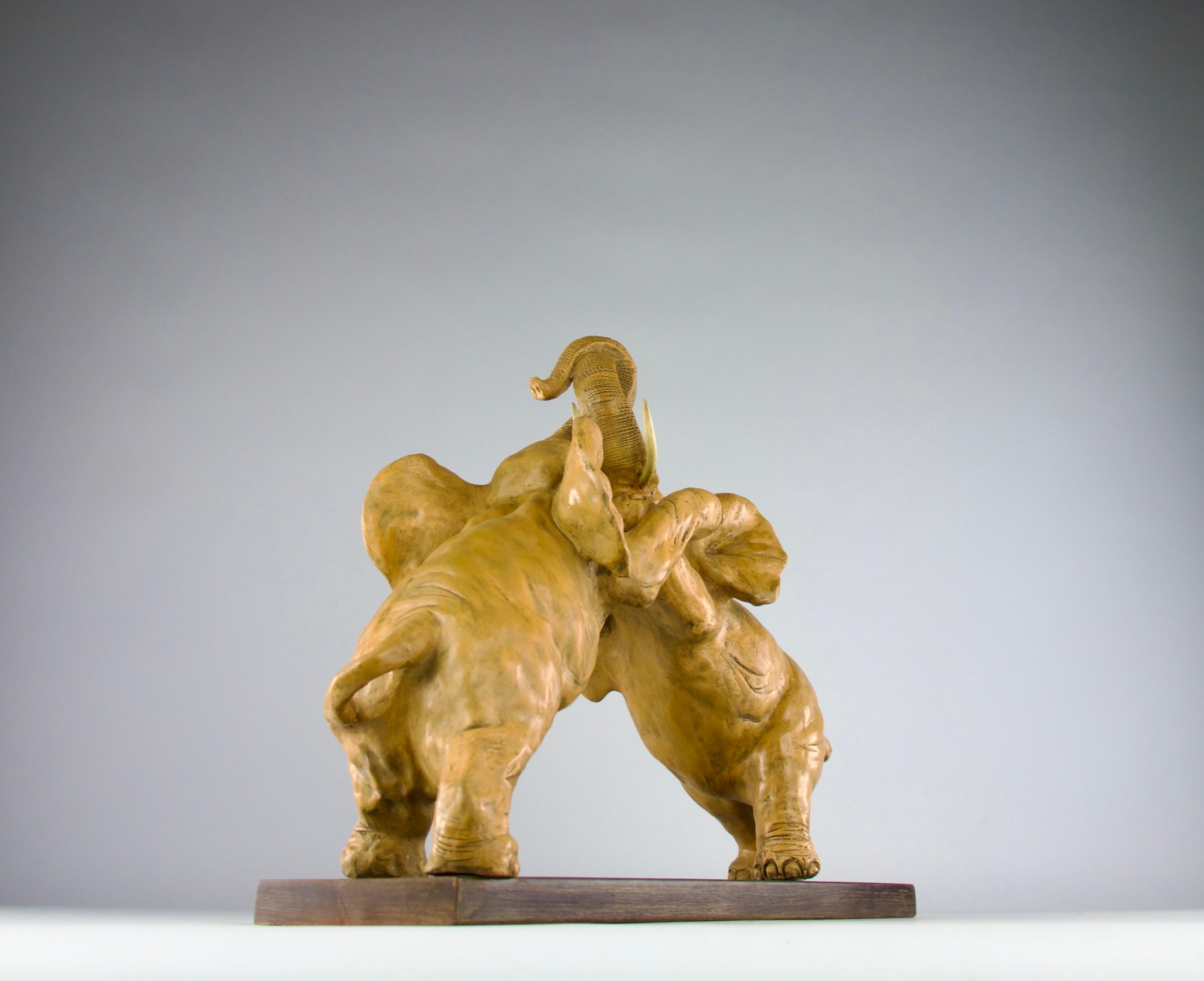 Elephant Fight, Patinated Earthenware Sculpture, France 1800s For Sale 5