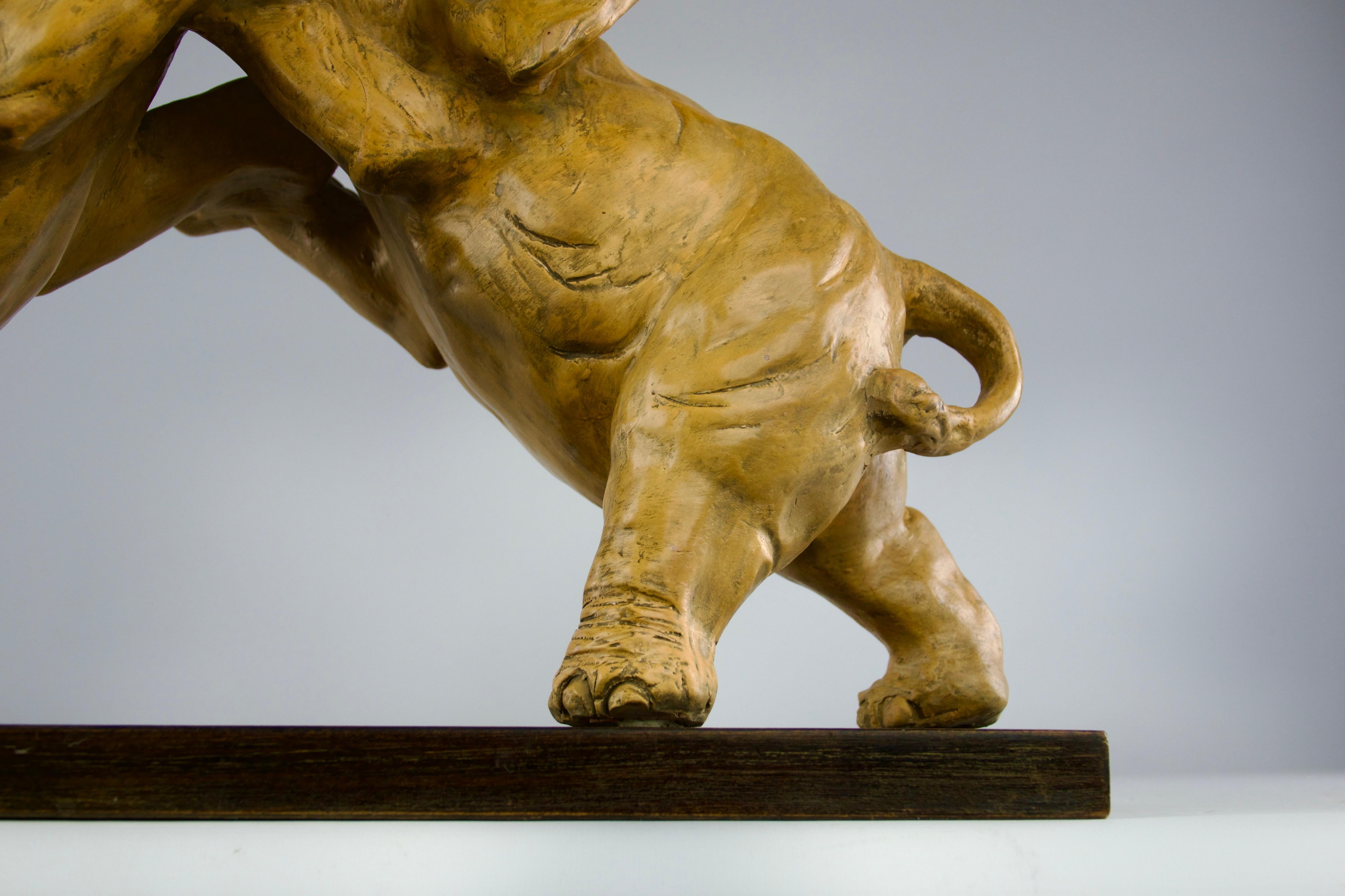 Elephant Fight, Patinated Earthenware Sculpture, France 1800s For Sale 3