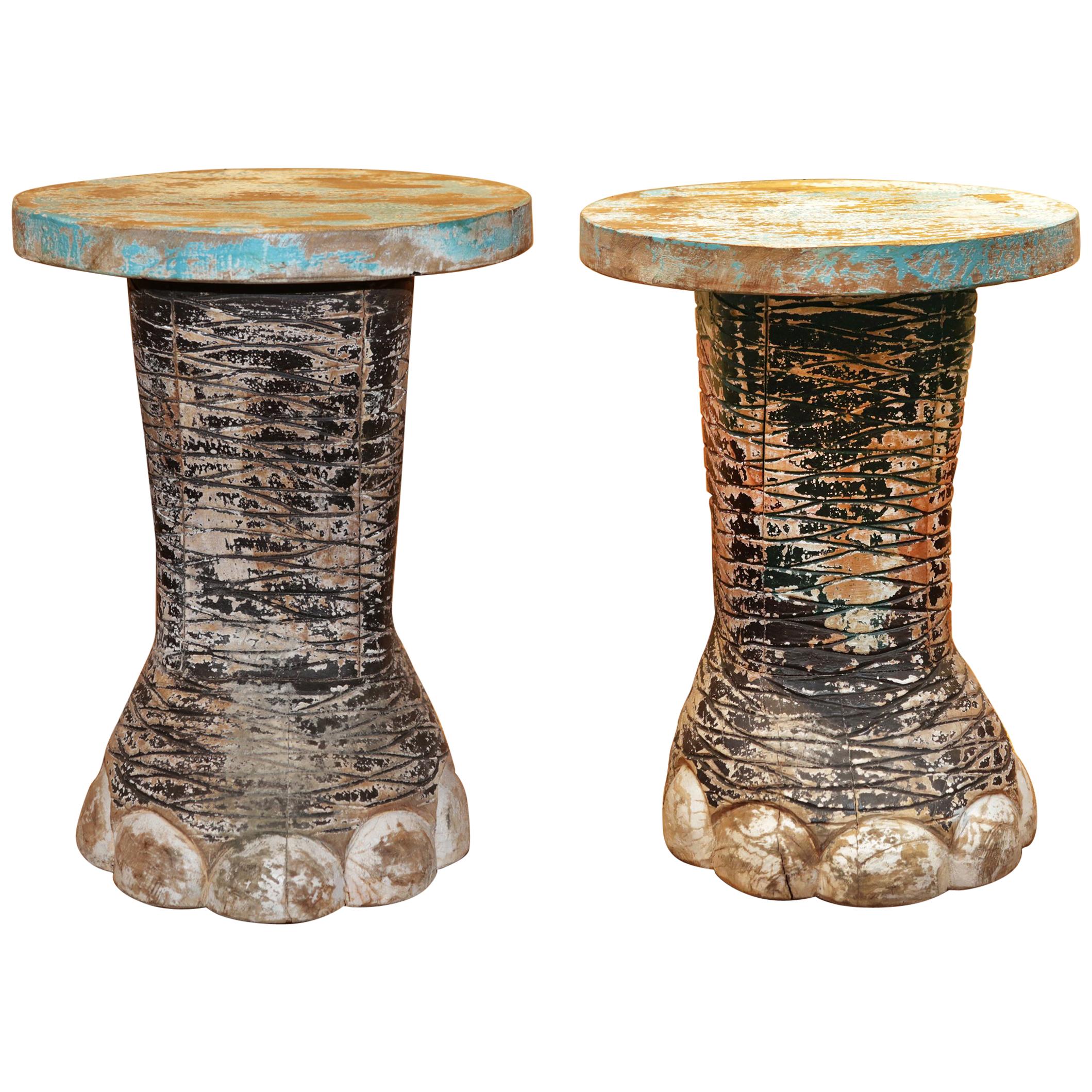 Elephant Foot Set of Two Side Table in Solid Wood