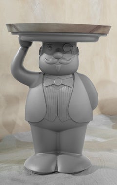 Elephant Grey Ambrogio Side Table With Wooden Tray by Favaretto&Partners