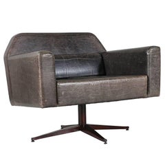 Elephant Grey Leather Swivel Lounge Chairs