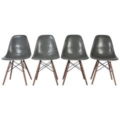 Used Elephant Grey Set of 4 Herman Miller Eames DSW Side Shell Chairs