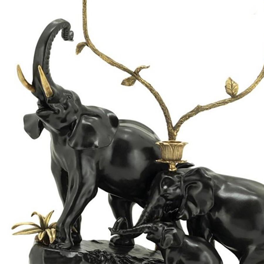 Italian Elephant Group Black Candleholder For Sale