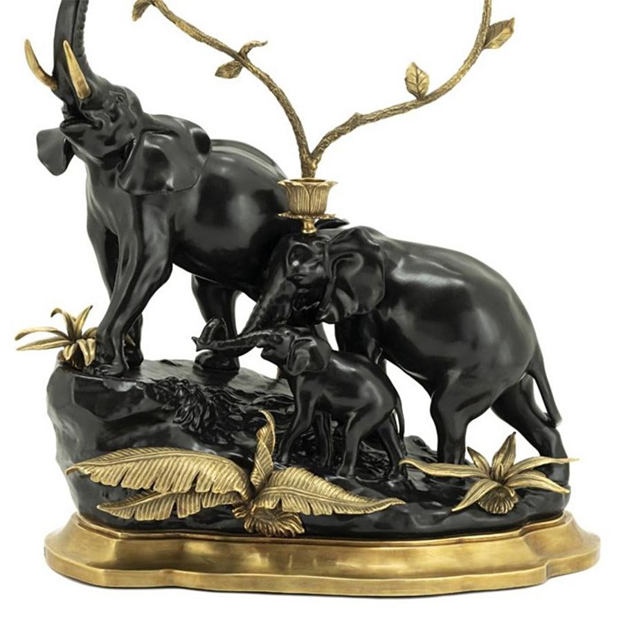 Contemporary Elephant Group Black Candleholder For Sale