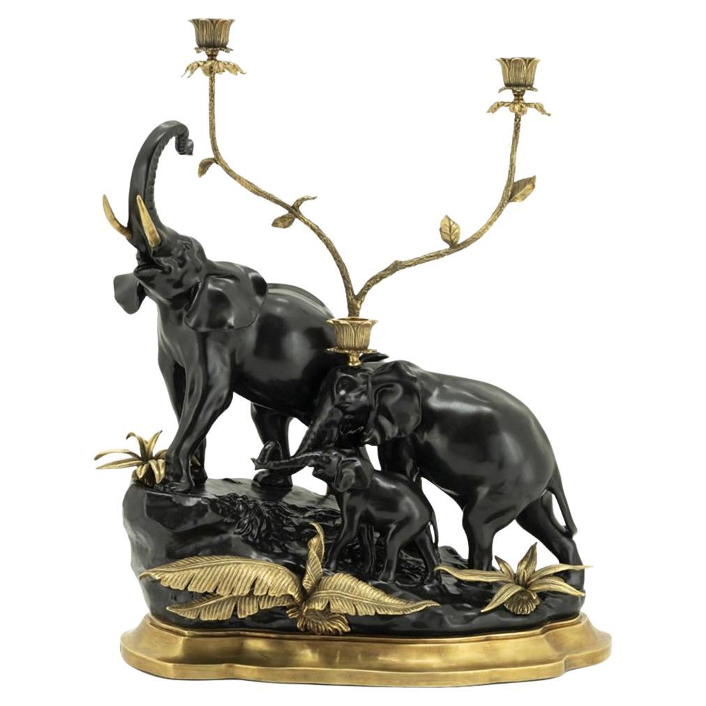 Elephant Group Black Candleholder
