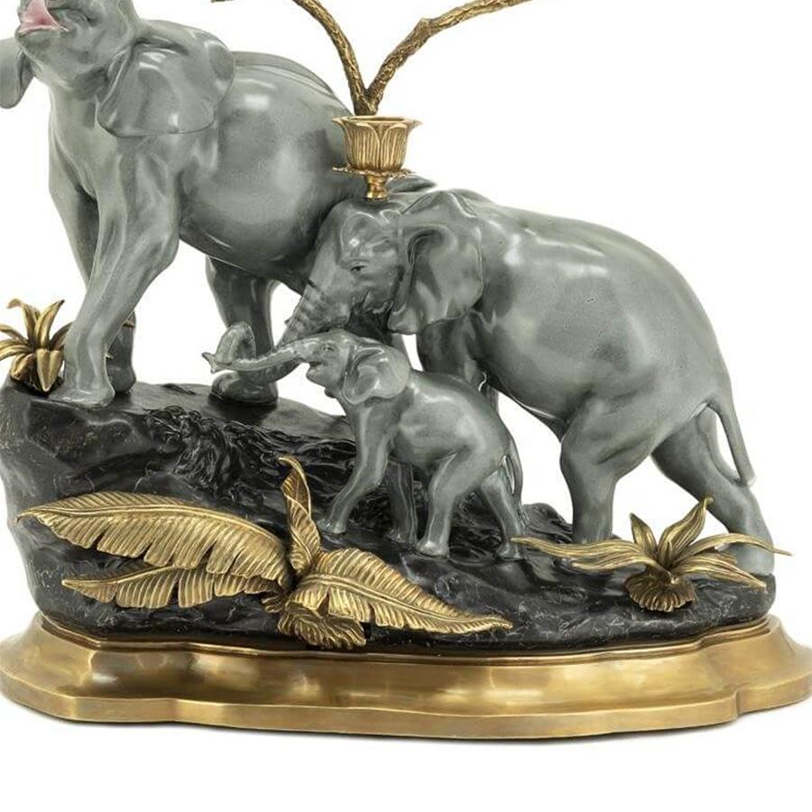 Contemporary Elephant Group Grey Candleholder For Sale