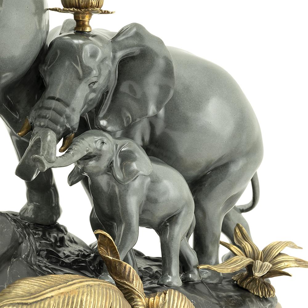 Brass Elephant Group Grey Candleholder For Sale