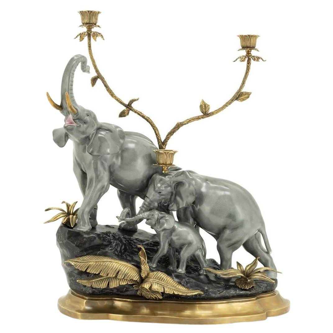 Elephant Group Grey Candleholder