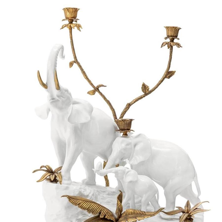 Italian Elephant Group White Candleholder For Sale