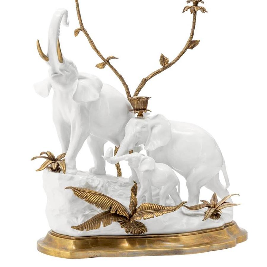 Contemporary Elephant Group White Candleholder For Sale