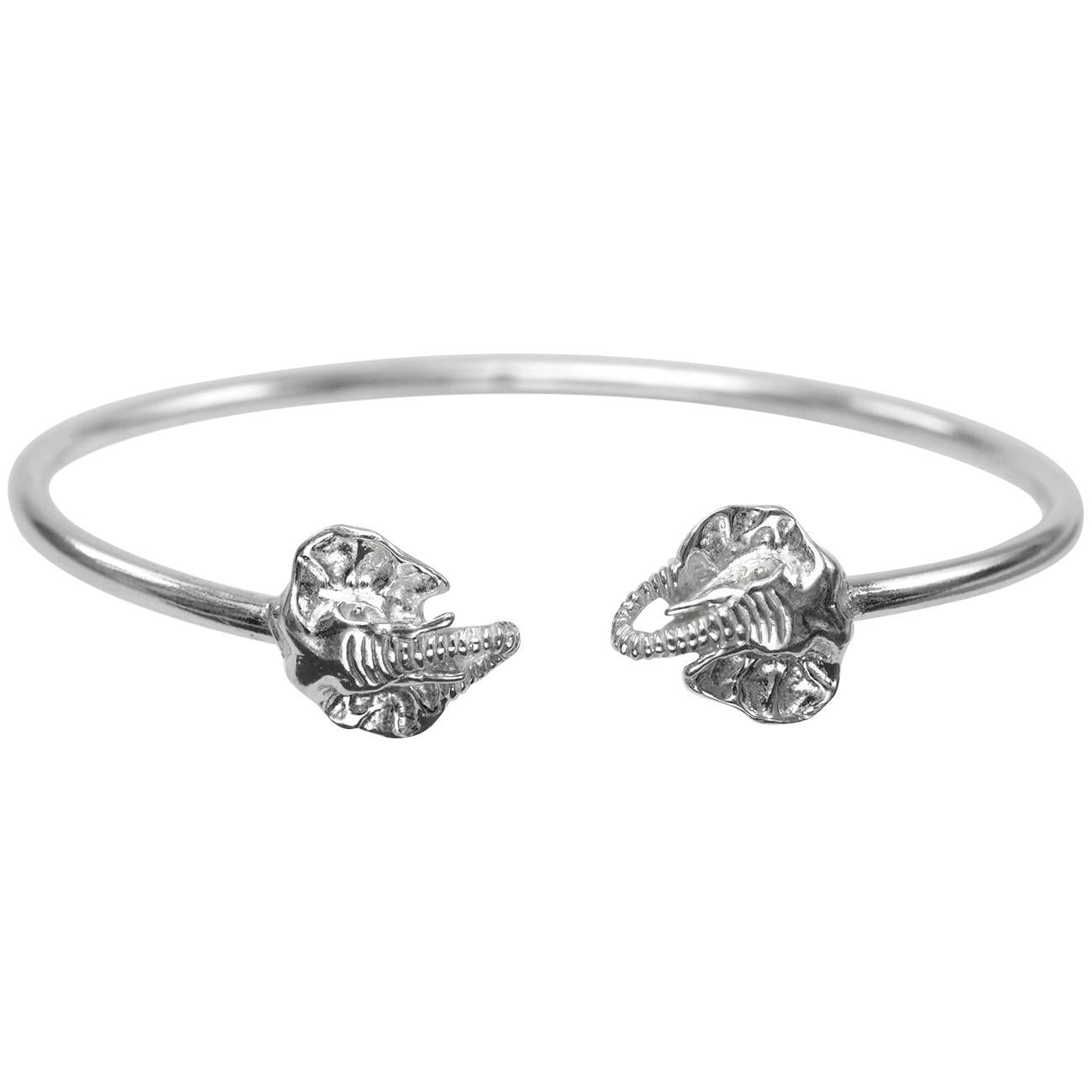 Elephant Head Bangle in Sterling Silver For Sale