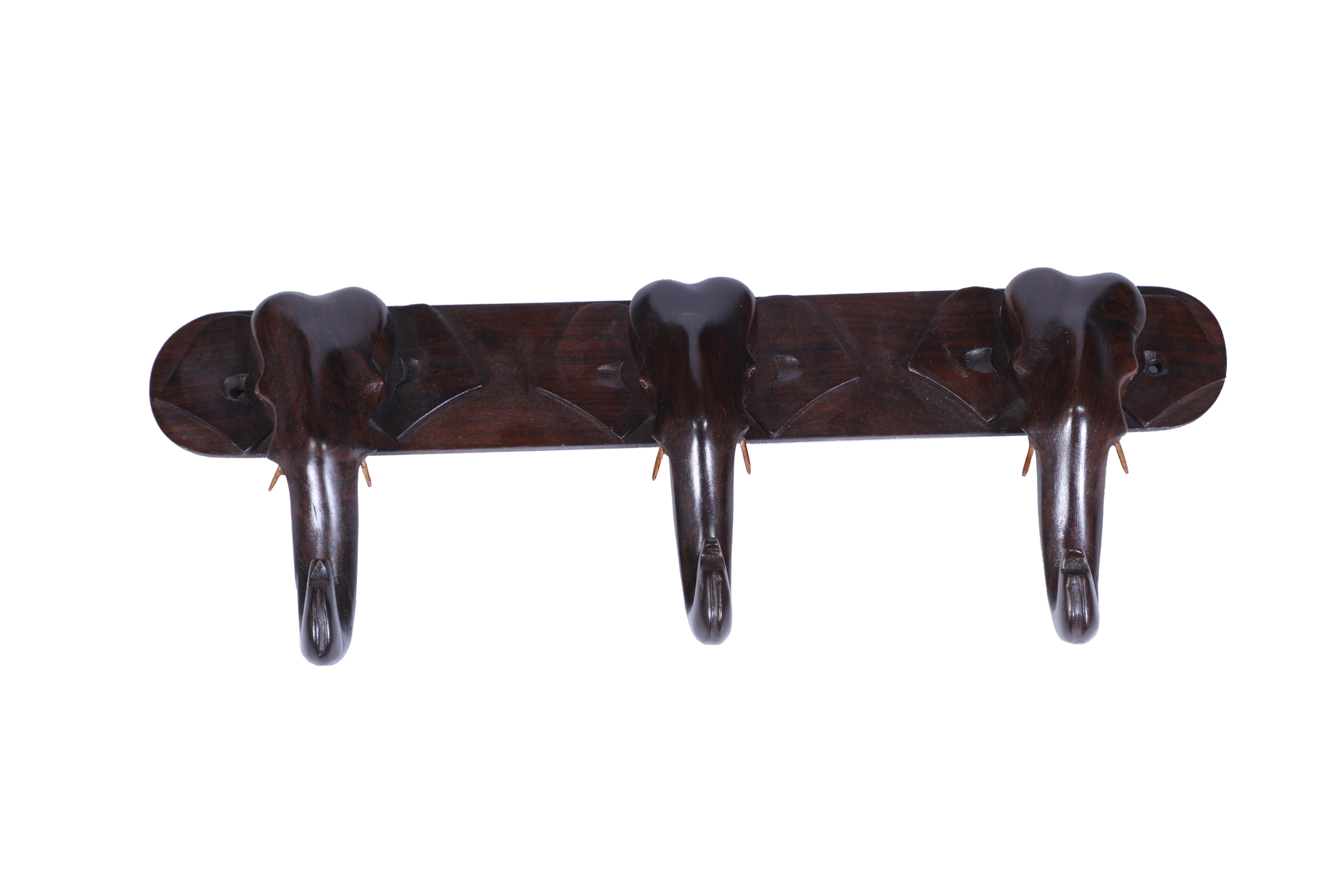 Elephant Head Rosewood Wall Hook Coat or Hat Rack In Good Condition For Sale In Nantucket, MA