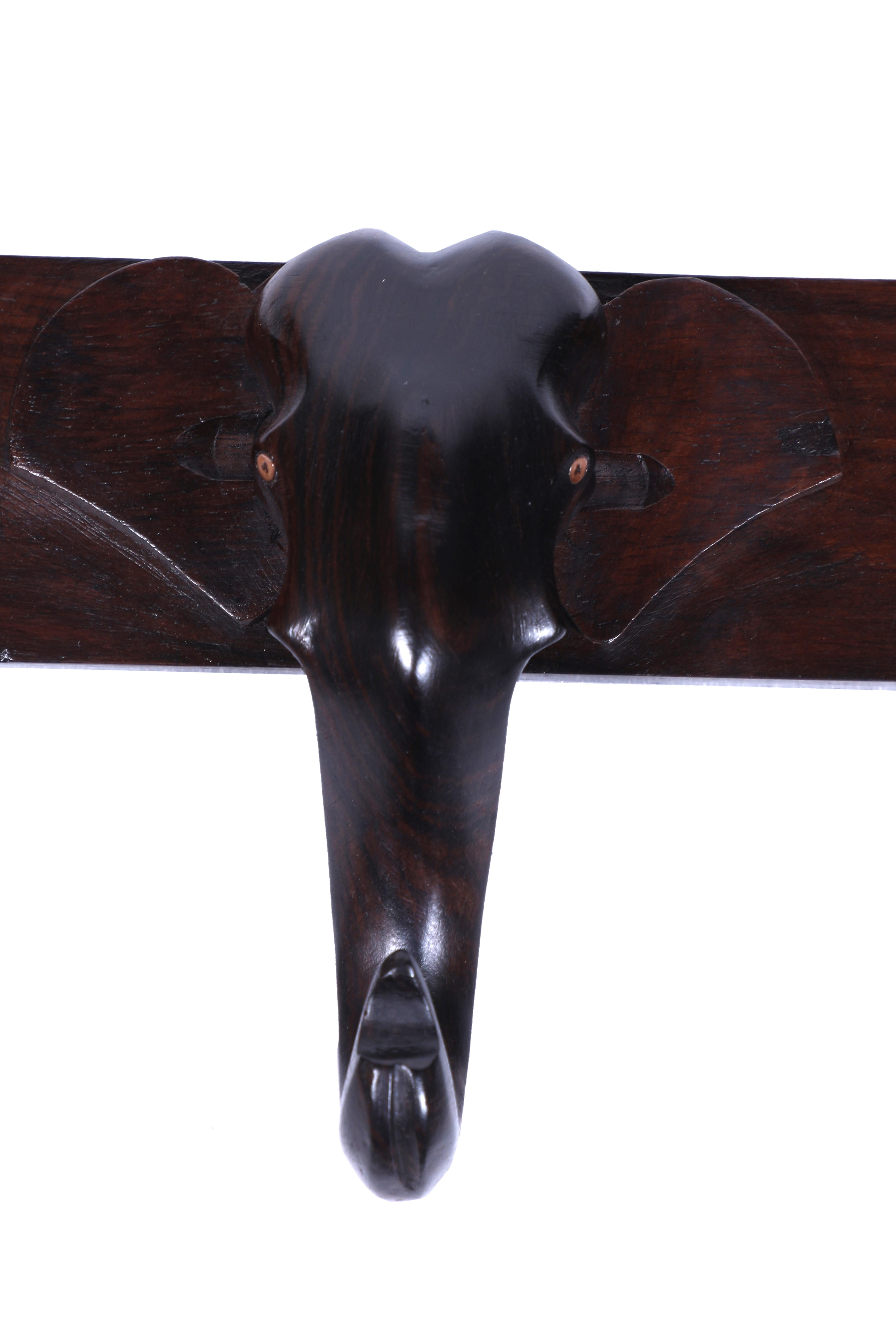 Elephant Head Rosewood Wall Hook Coat or Hat Rack In Good Condition In Nantucket, MA