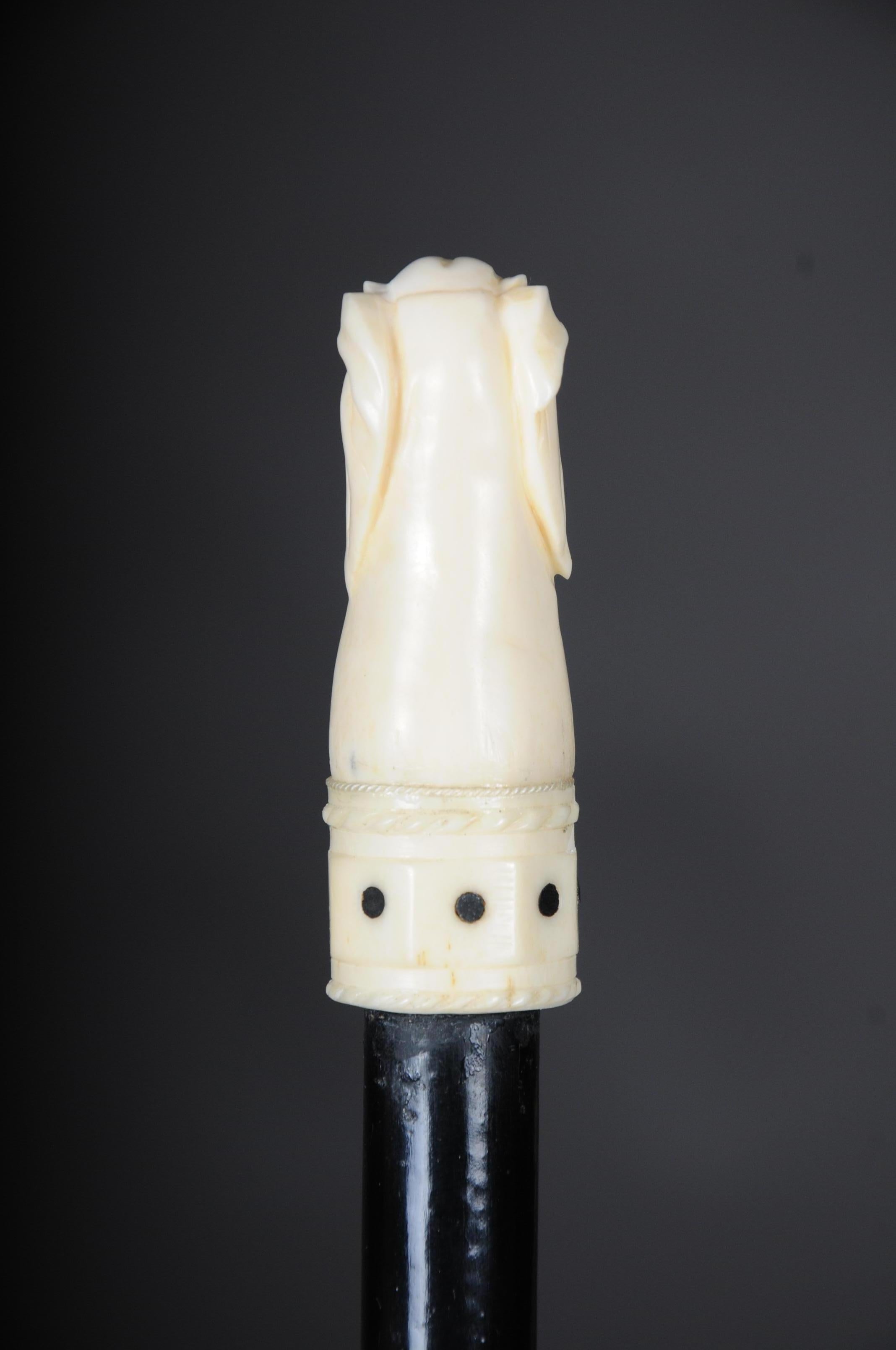 Hand-Carved Elephant Head Walking Stick / Promenade Stick Bone, circa 1890 For Sale