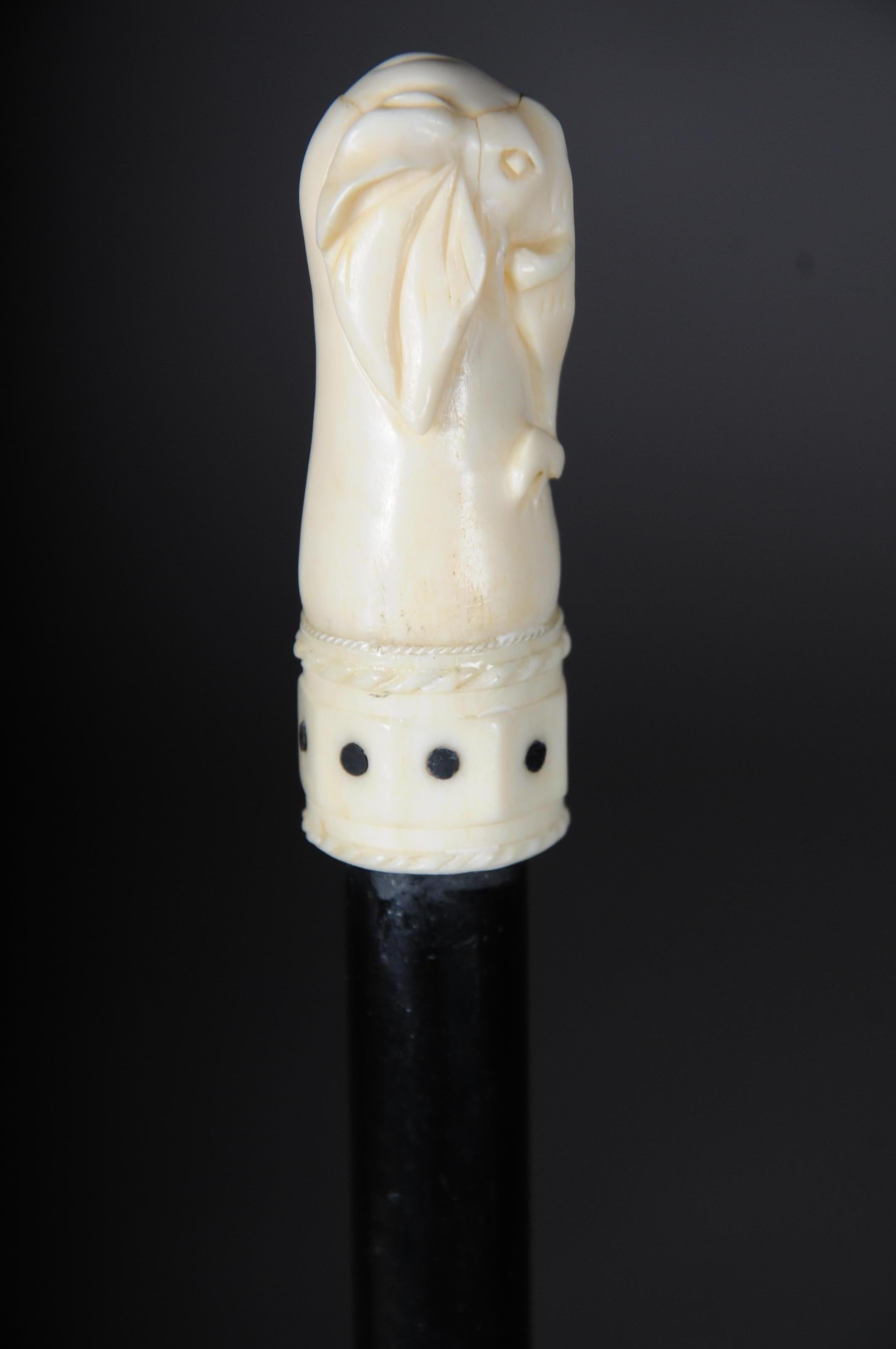 Late 19th Century Elephant Head Walking Stick / Promenade Stick Bone, circa 1890 For Sale