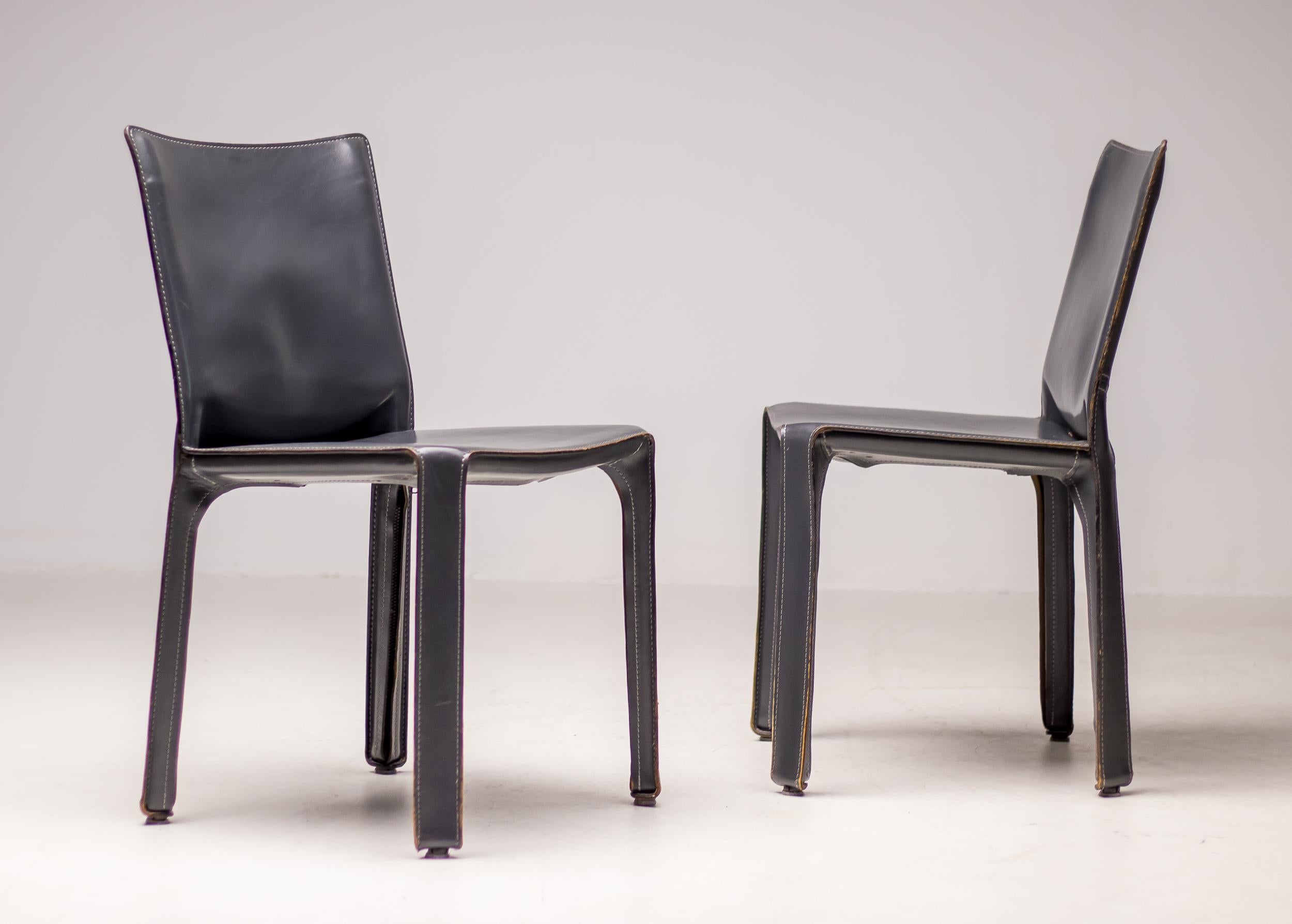 Mid-Century moderno Sedia da pranzo Elephant Hide Grey Cab di Mario Bellini per Cassina in vendita