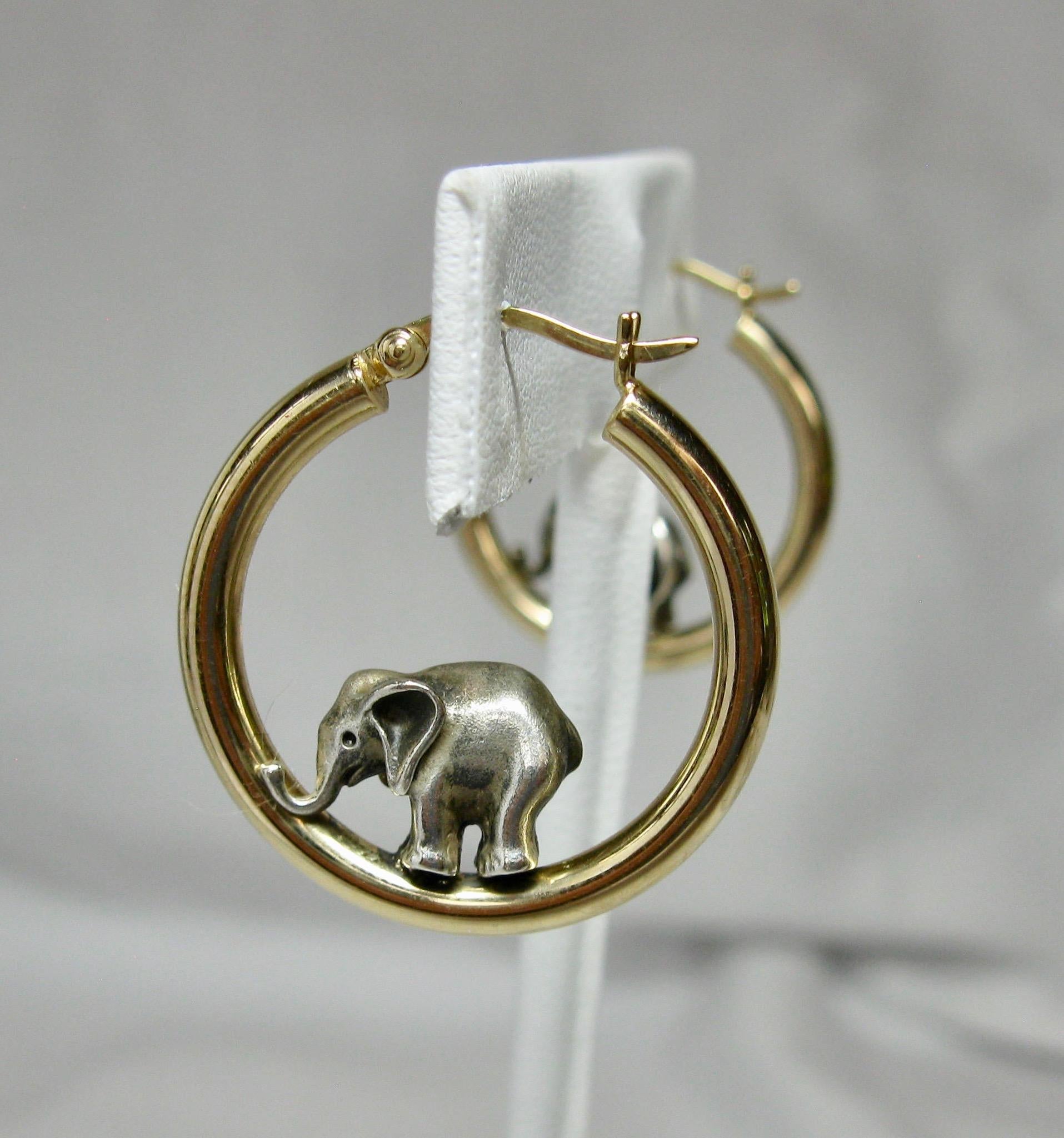 gold elephant hoop earrings