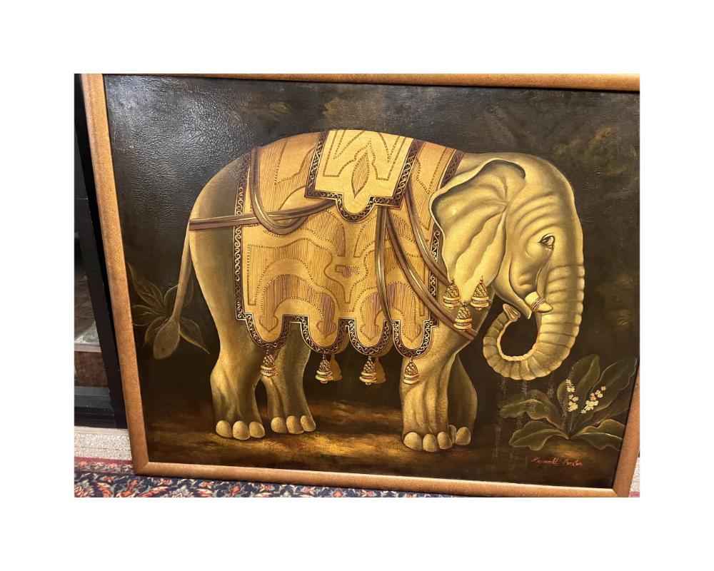 Elefant im Profil: spielerische Volkskunst Öl auf Leinwand von Reginald Baxter (Kanadische Volkskunst im Angebot 6