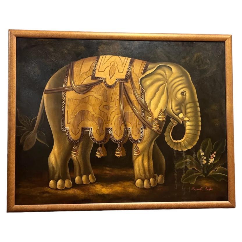 Elephant in Profile: Playful Folk Art Oil on Canvas by Reginald Baxter (Canadian