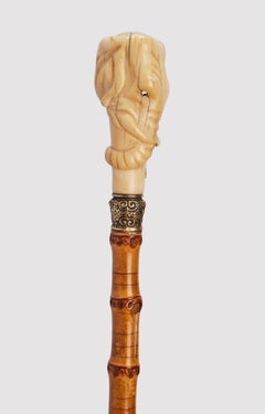 Elephant ivory head’s handle walking stick, UK 1880.