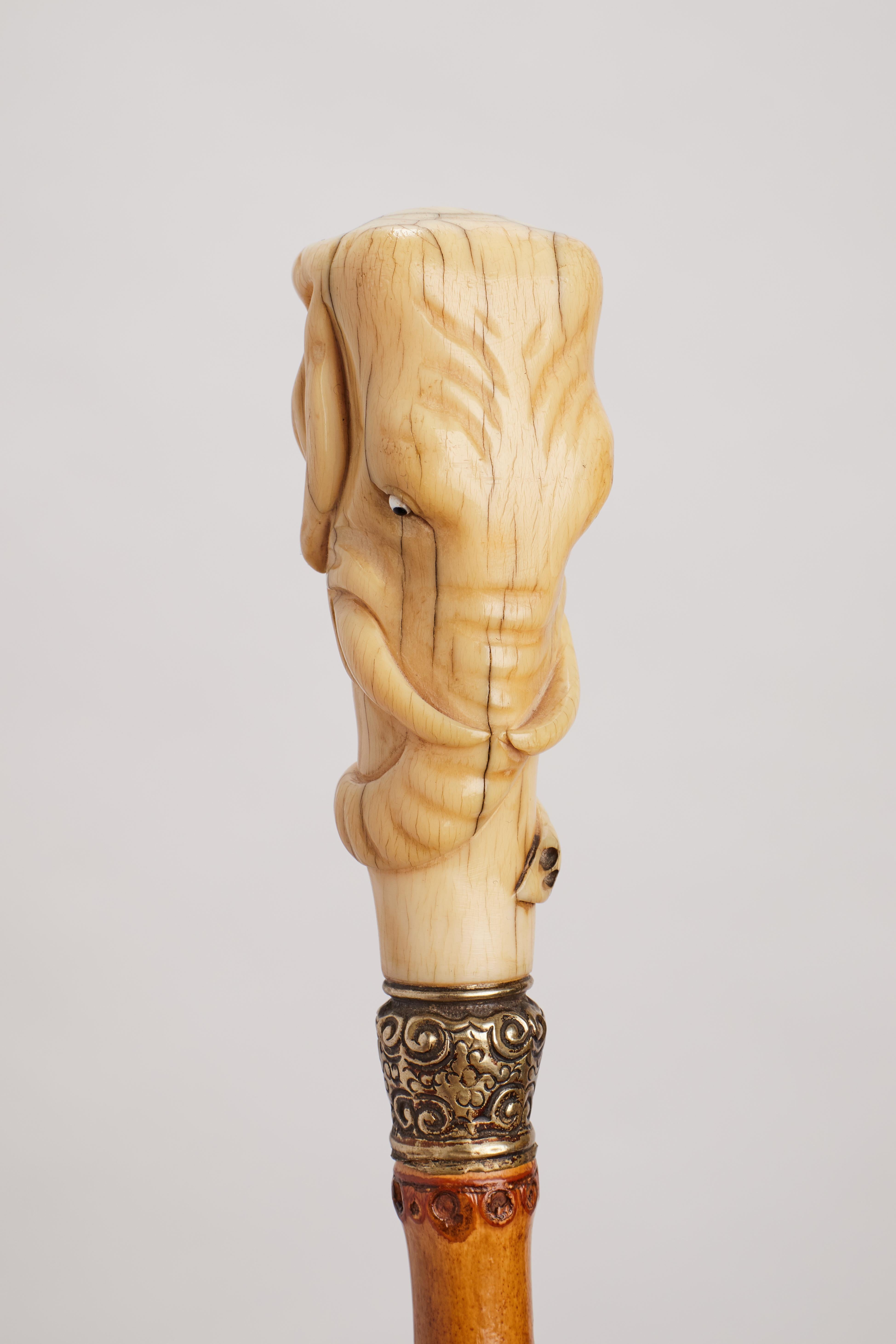 British Elephant ivory head’s handle walking stick, UK 1880.  For Sale