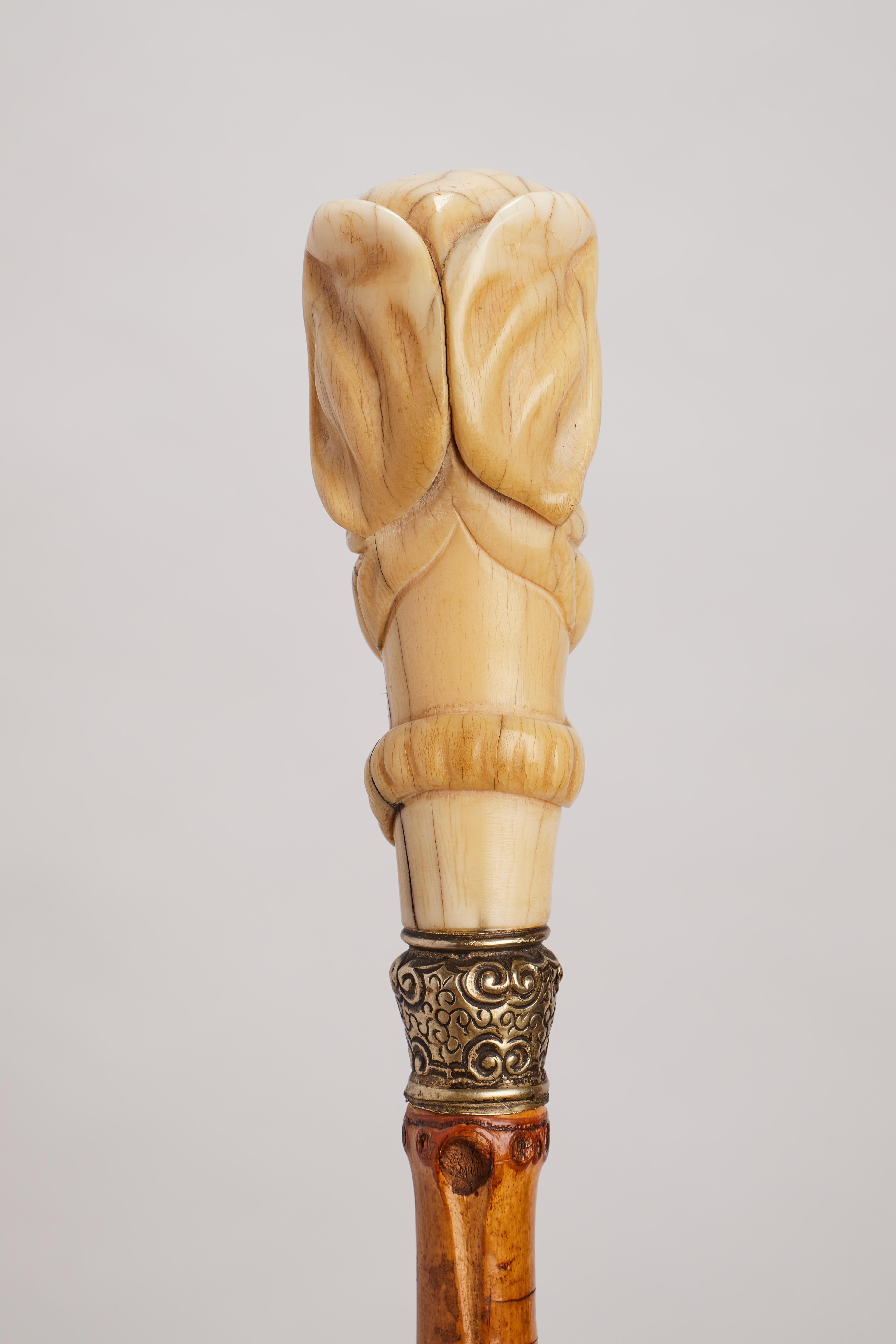 19th Century Elephant ivory head’s handle walking stick, UK 1880.  For Sale