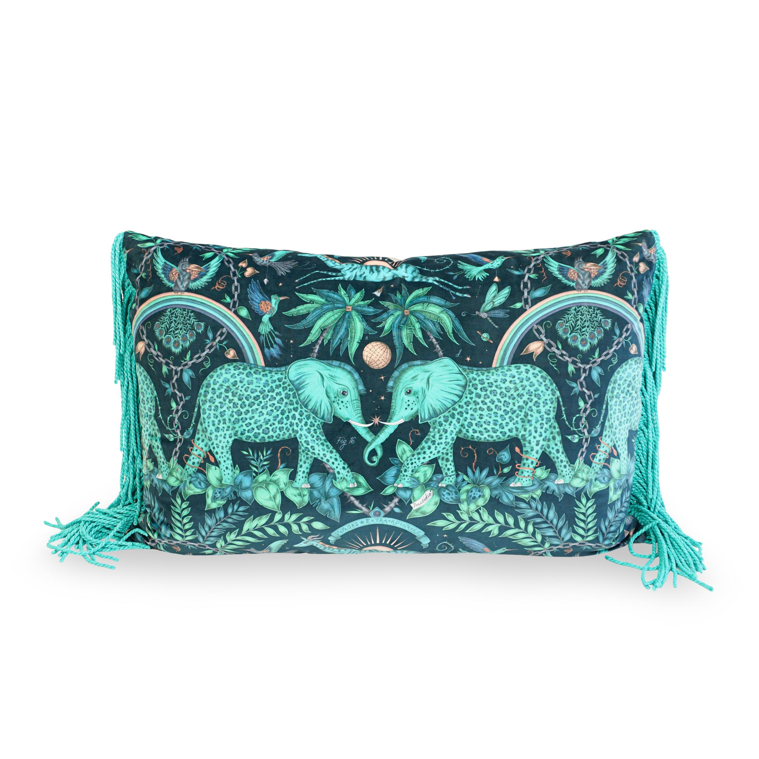 Elephant Leopard Oversized Velvet Pillow with Bullion Trim In New Condition For Sale In Greenwich, CT