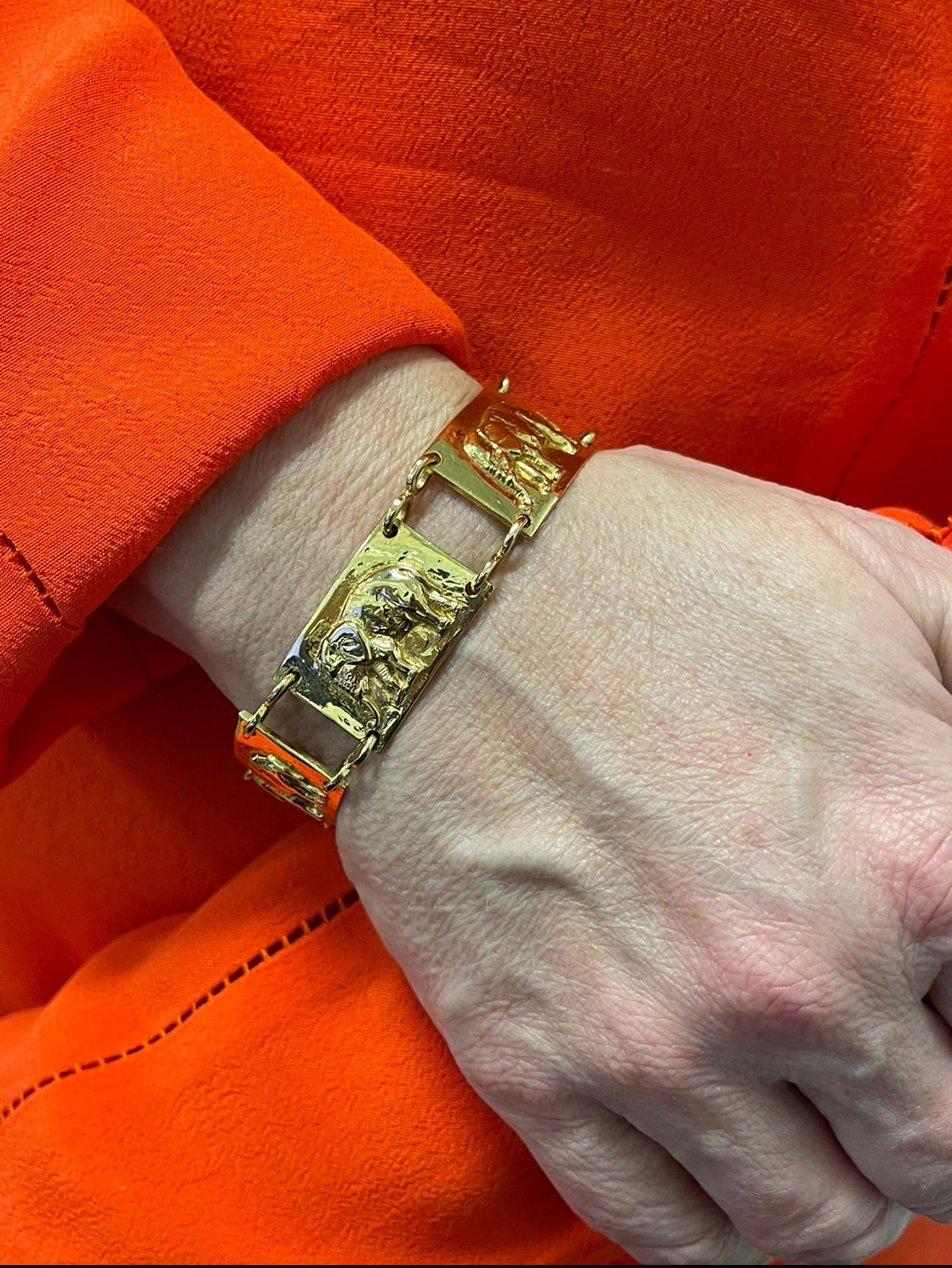 Elefanten-Gliederarmband 21k Gelbgold im Zustand „Gut“ in Dallas, TX
