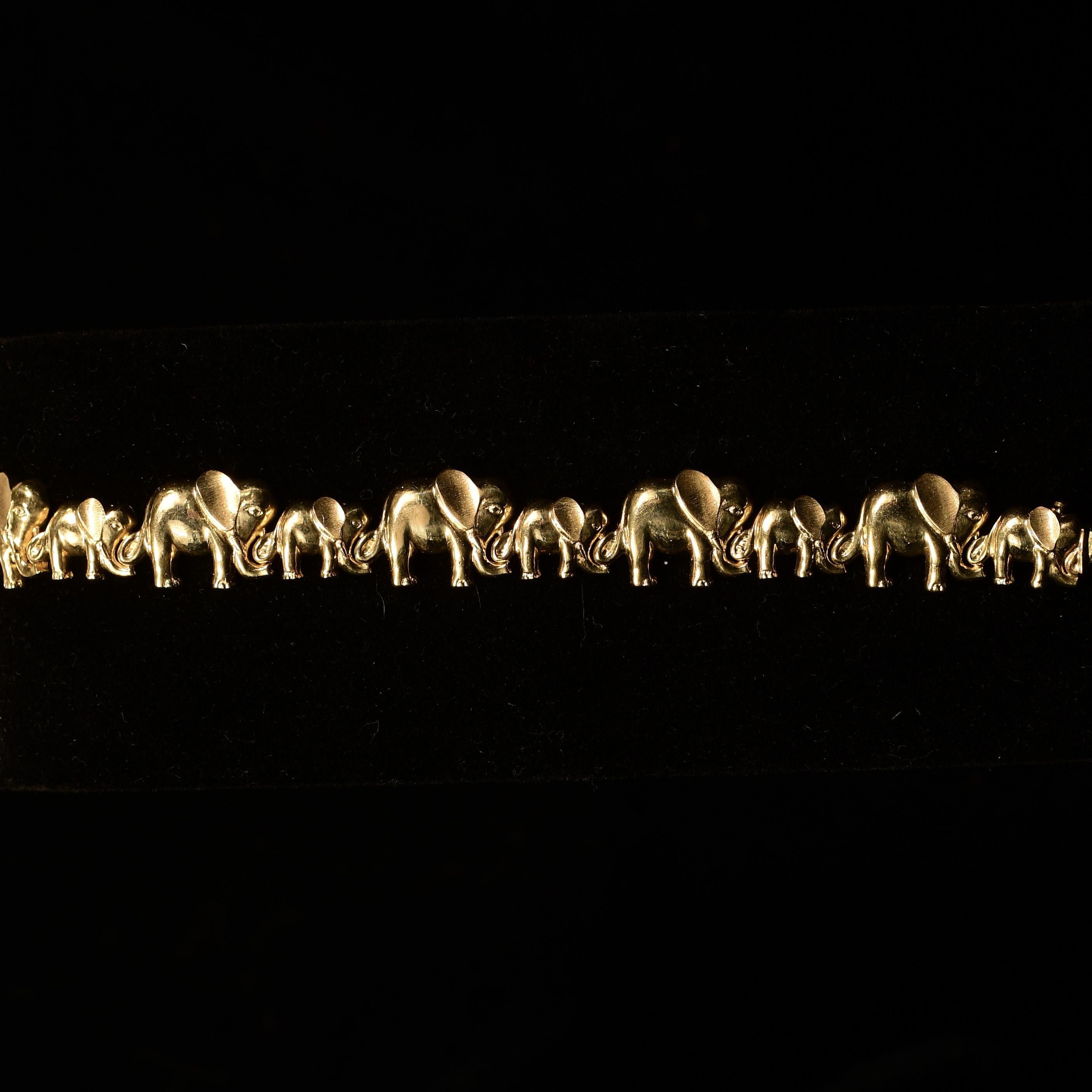 Women's Elephant Mother and Baby Vintage 14K Gold Bracelet