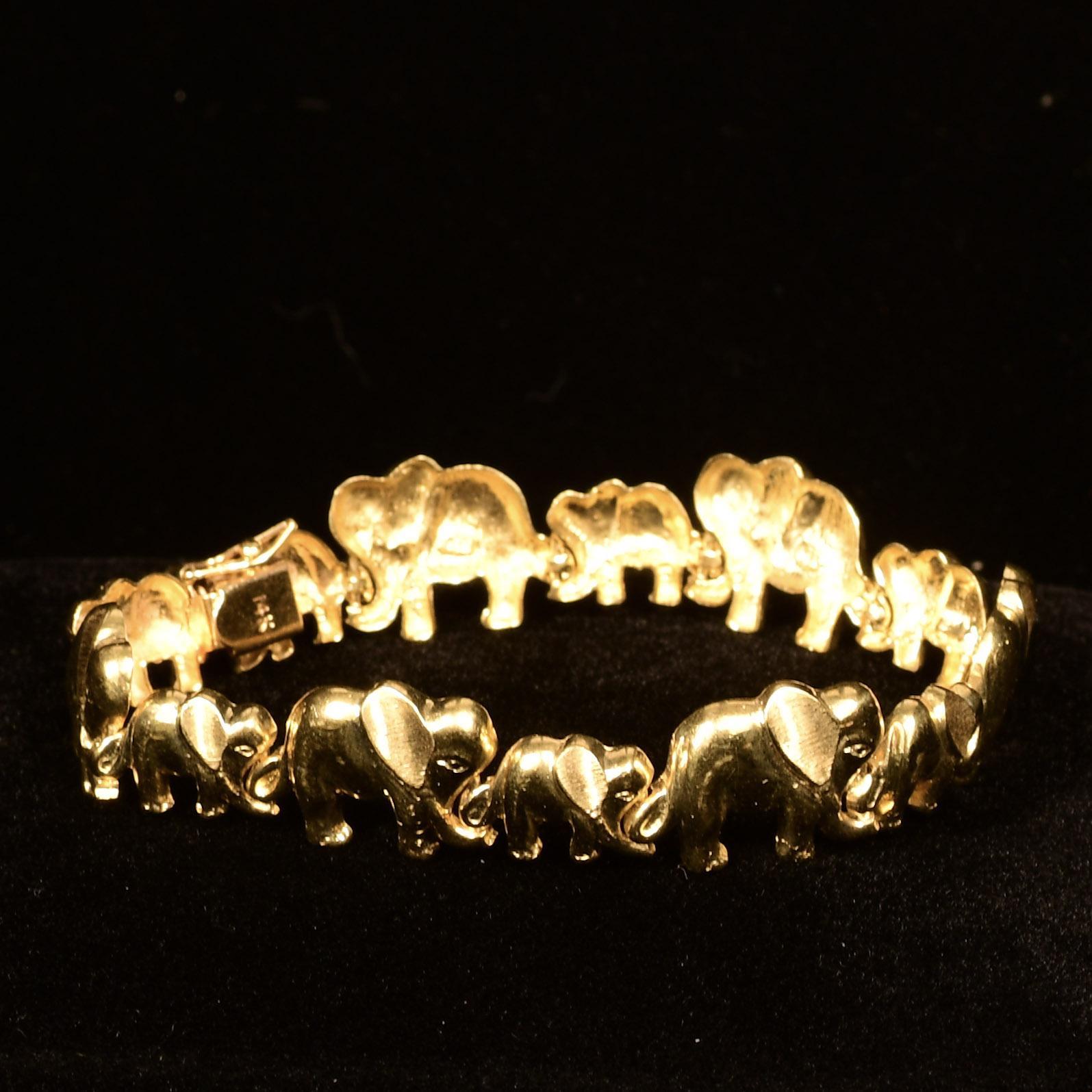 Elephant Mother and Baby Vintage 14K Gold Bracelet 1