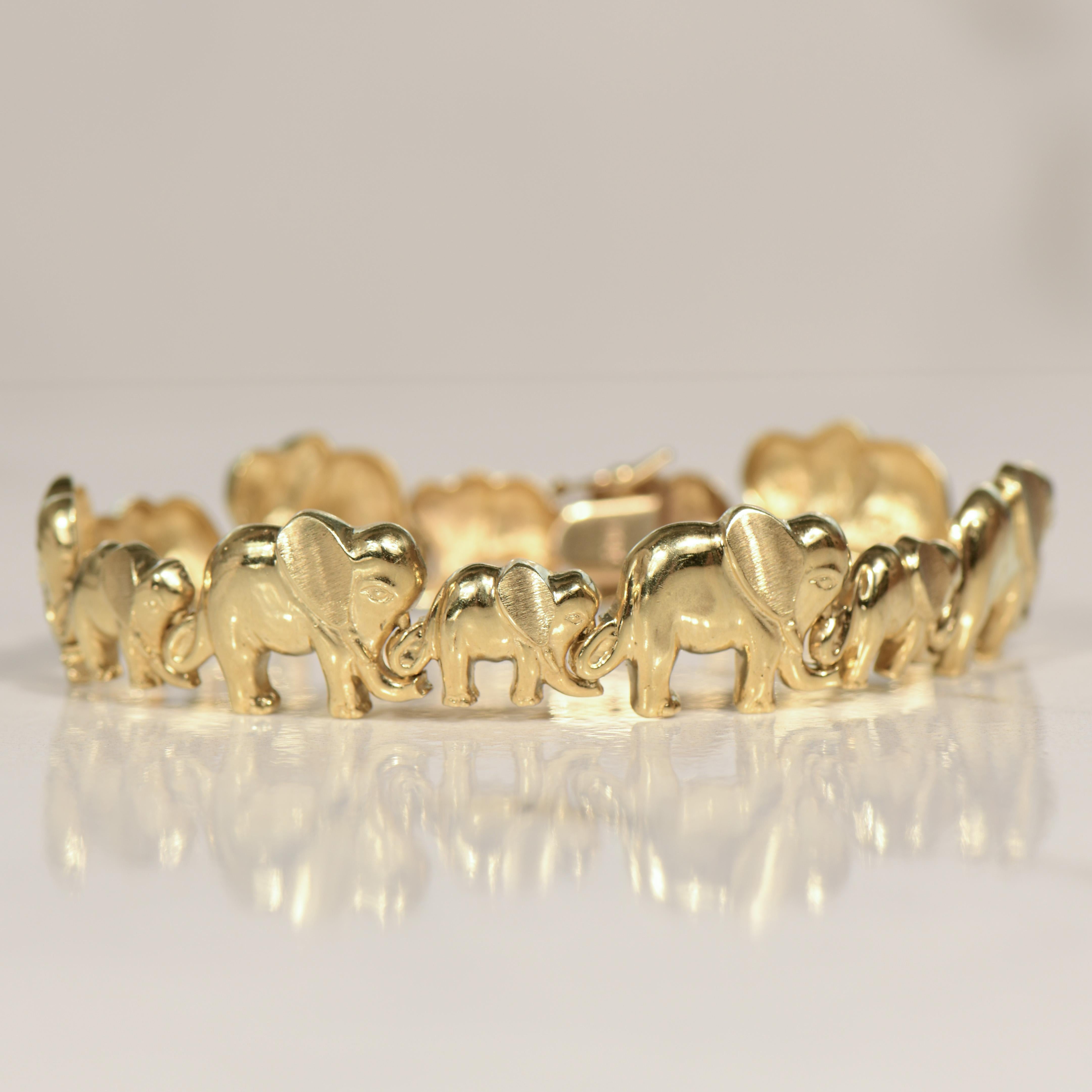 Elephant Mother and Baby Vintage 14K Gold Bracelet 2
