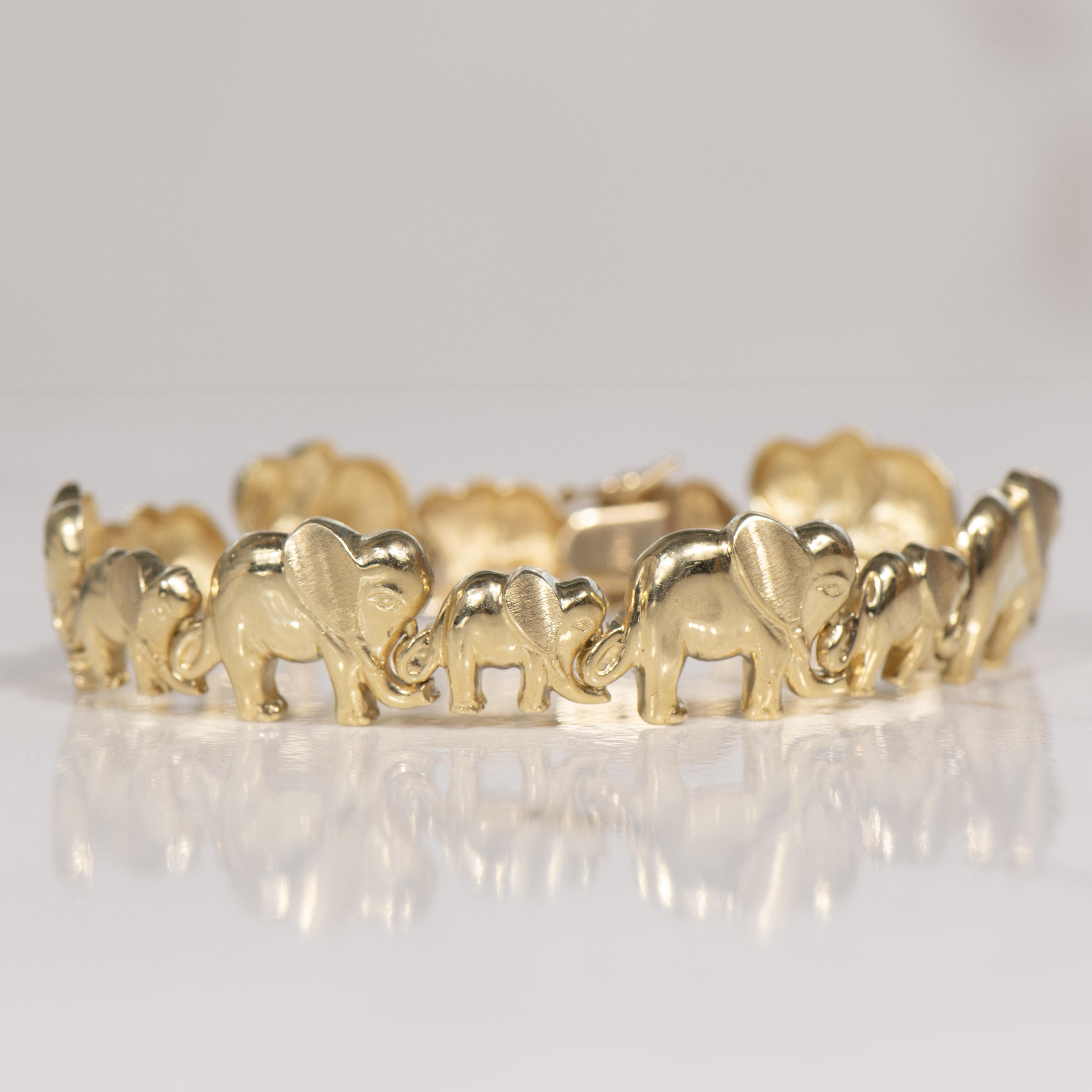 Elephant Mother and Baby Vintage 14K Gold Bracelet 3