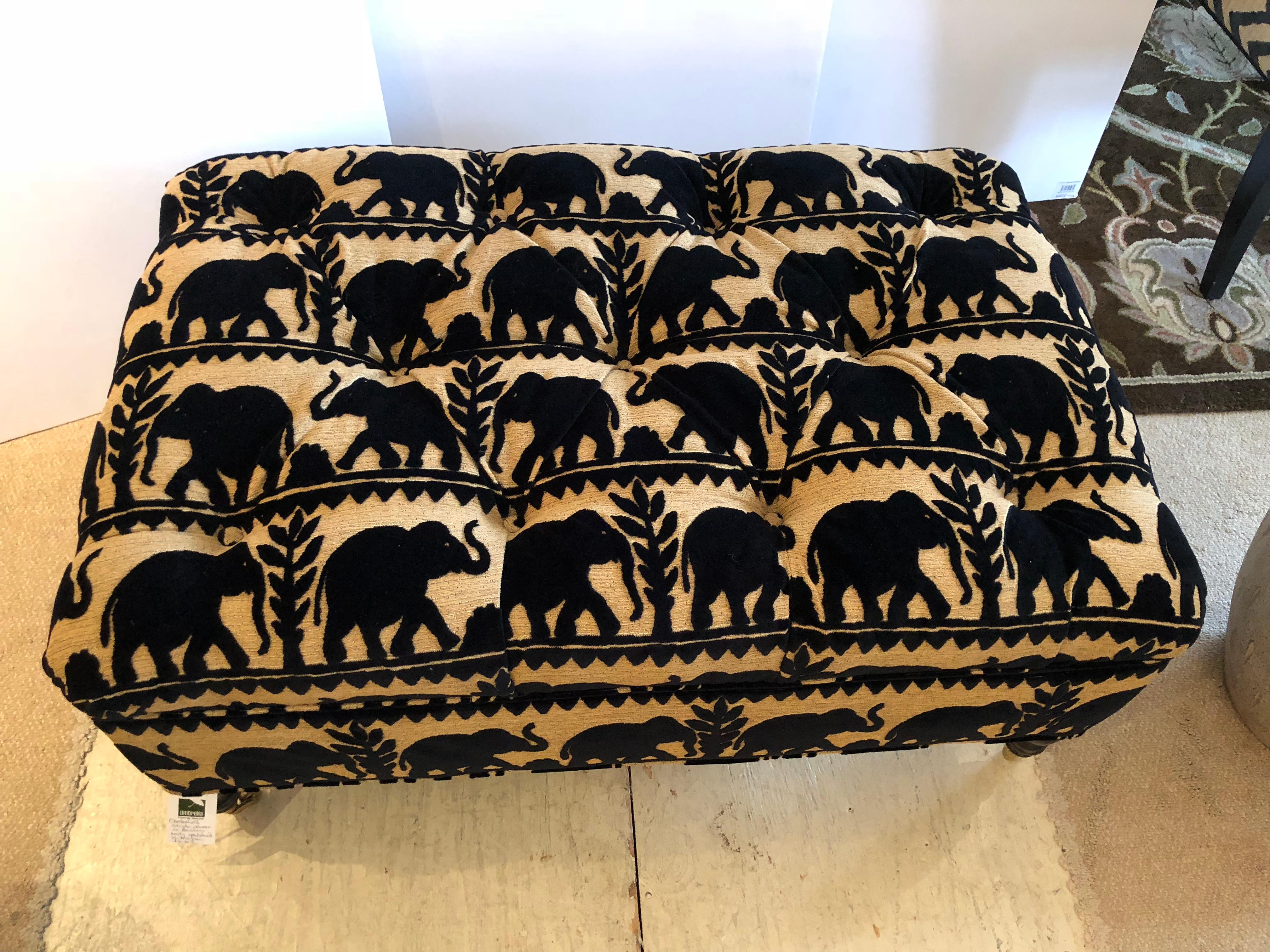 Contemporary Elephant Motif Tufted Ottoman