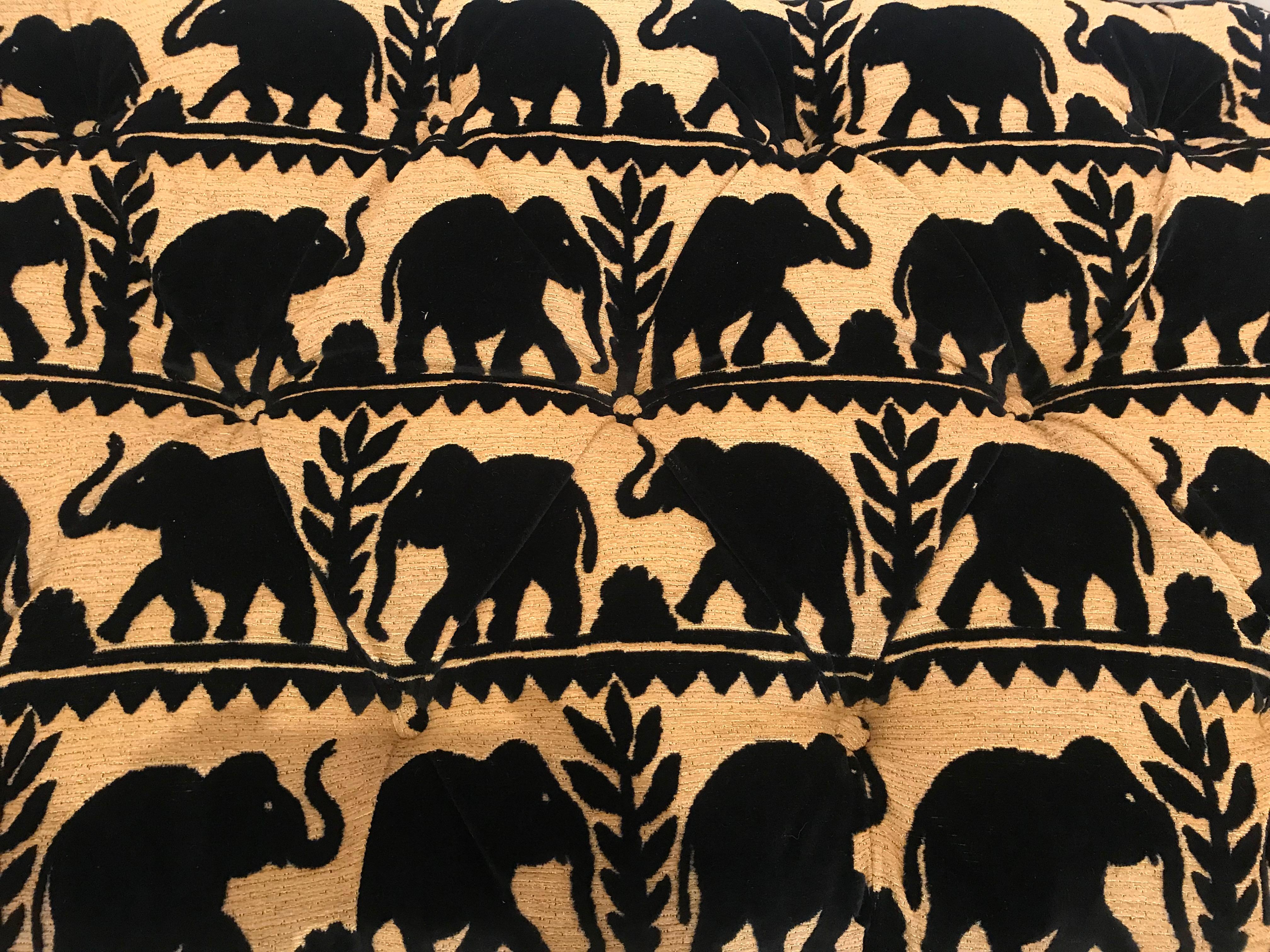American Elephant Motif Tufted Ottoman