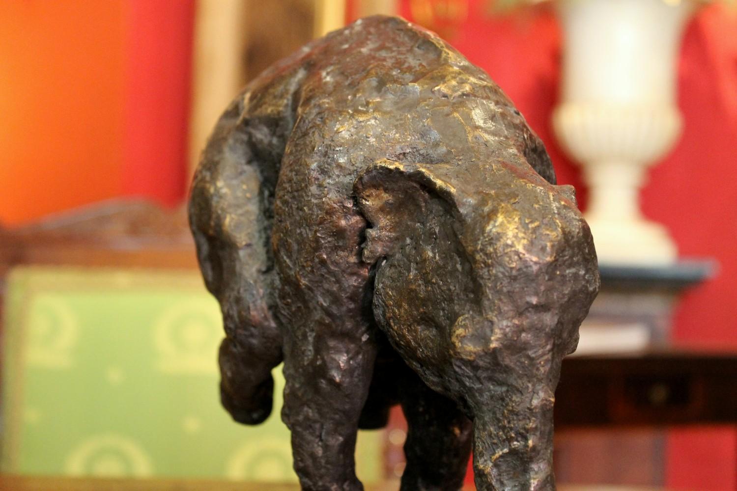 Elephant on Iron Pedestal, Lost Wax Casting Parcel-Gilt Patina Bronze Sculpture For Sale 8