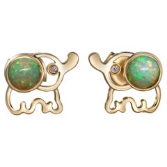 Elephant Opal 14k gold earrings Studs