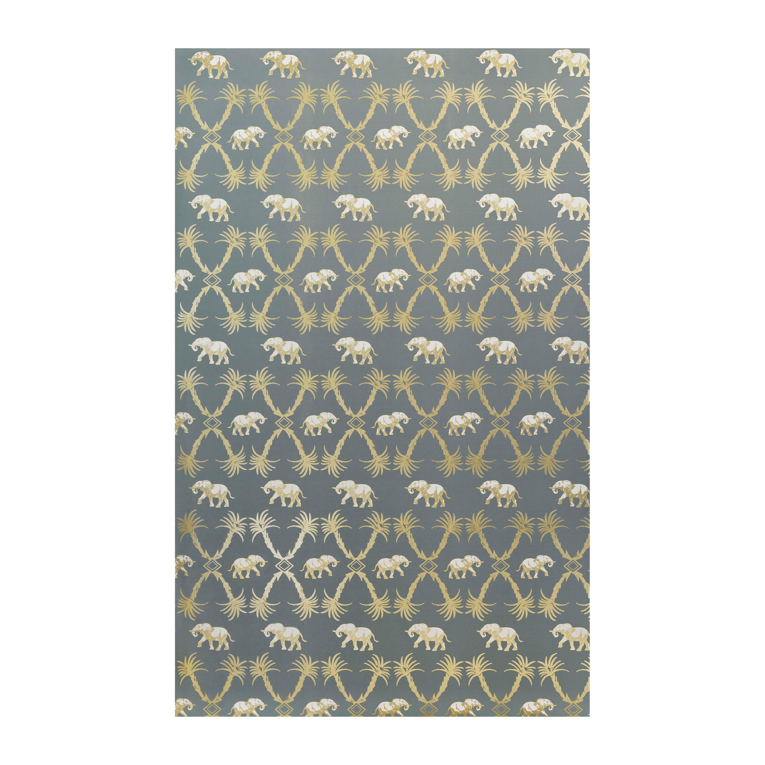 'Elephant Palm' Contemporary, Traditional Wallpaper in Gunmetal/Gold For Sale
