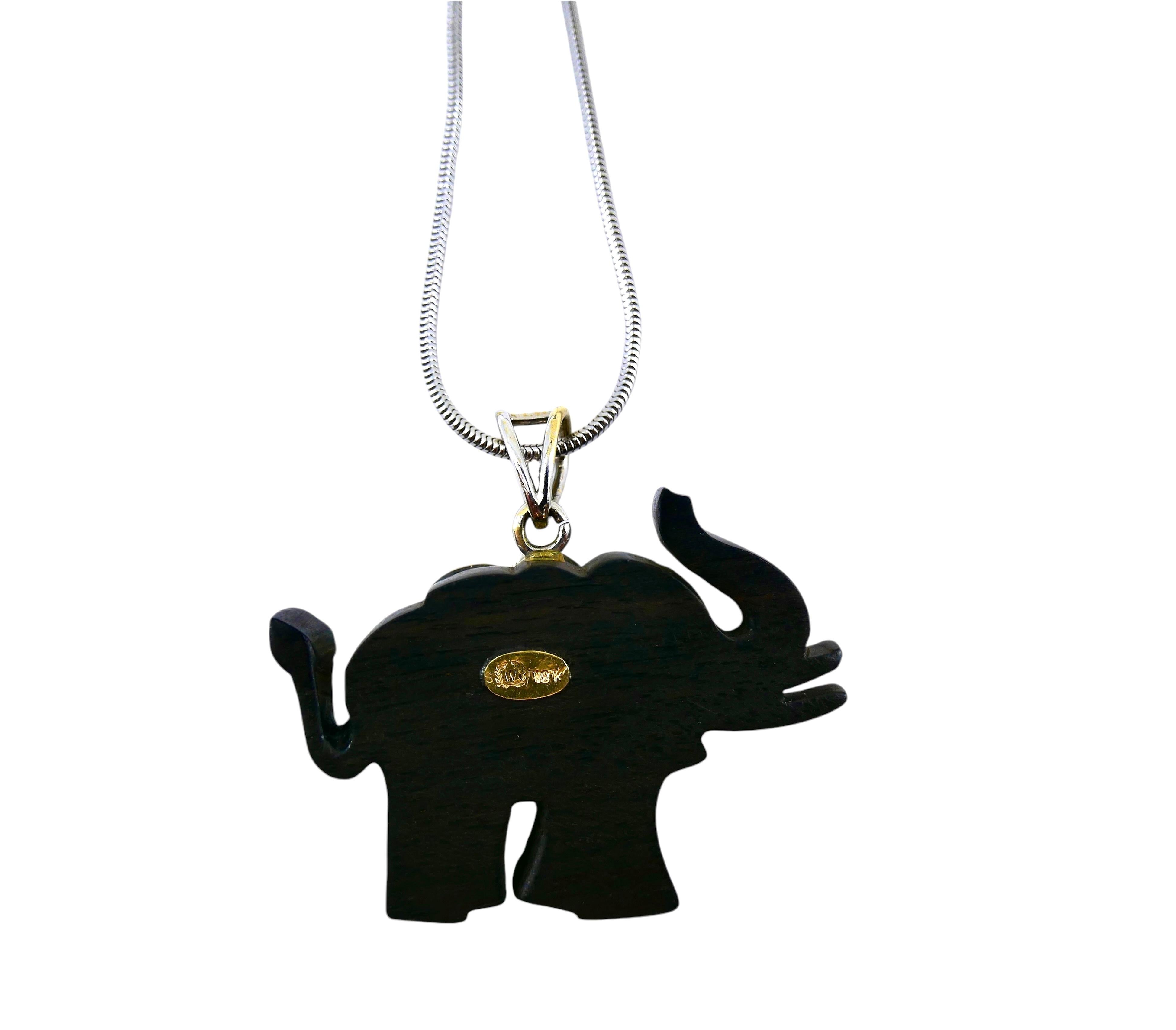 Elephant Pendant Ebony Diamond 18k Gold Snake Chain Necklace 2