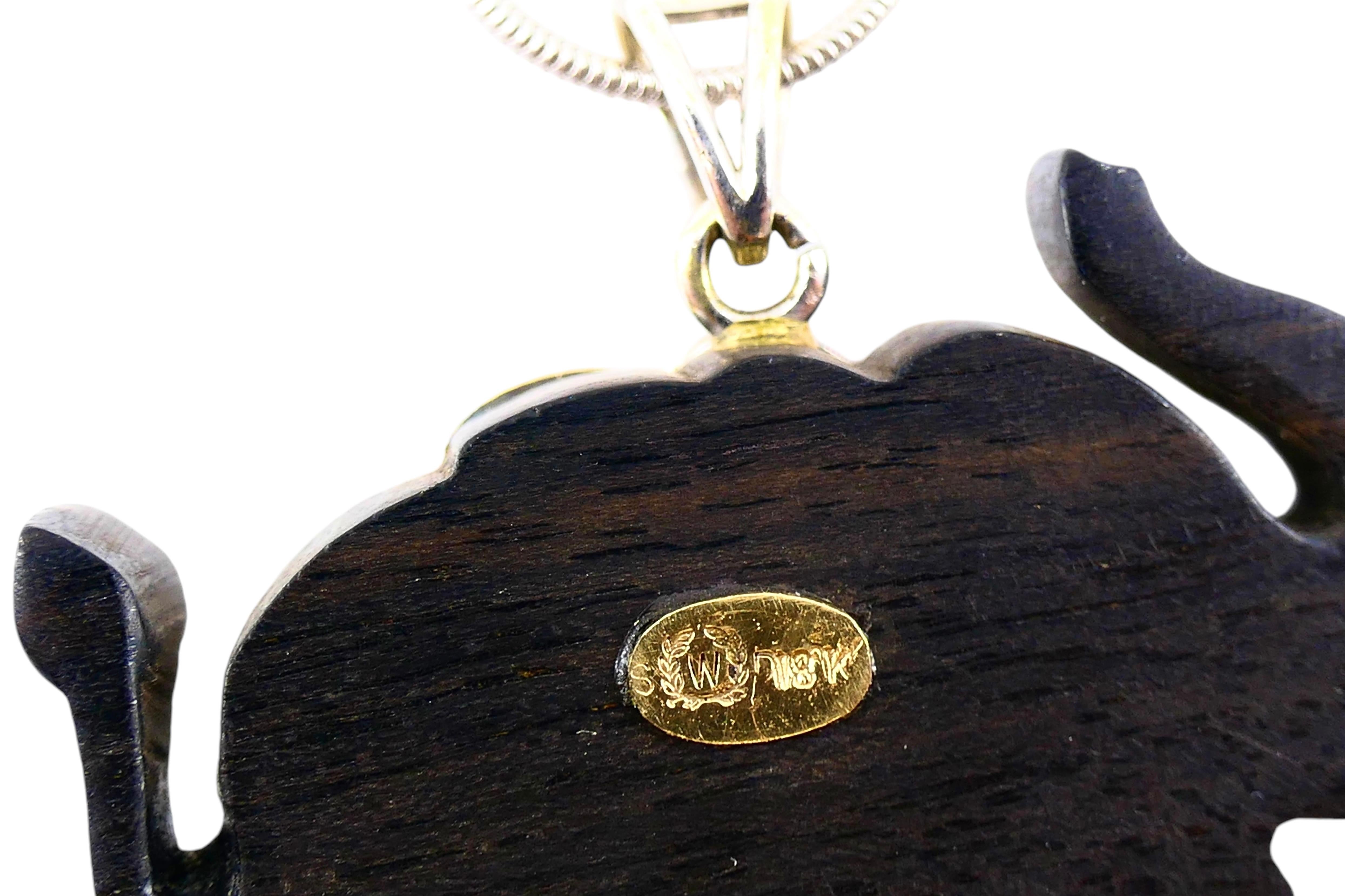 Elephant Pendant Ebony Diamond 18k Gold Snake Chain Necklace 3