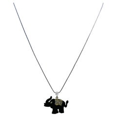 Collar Cadena Serpiente Oro 18k Colgante Elefante Ébano Diamante
