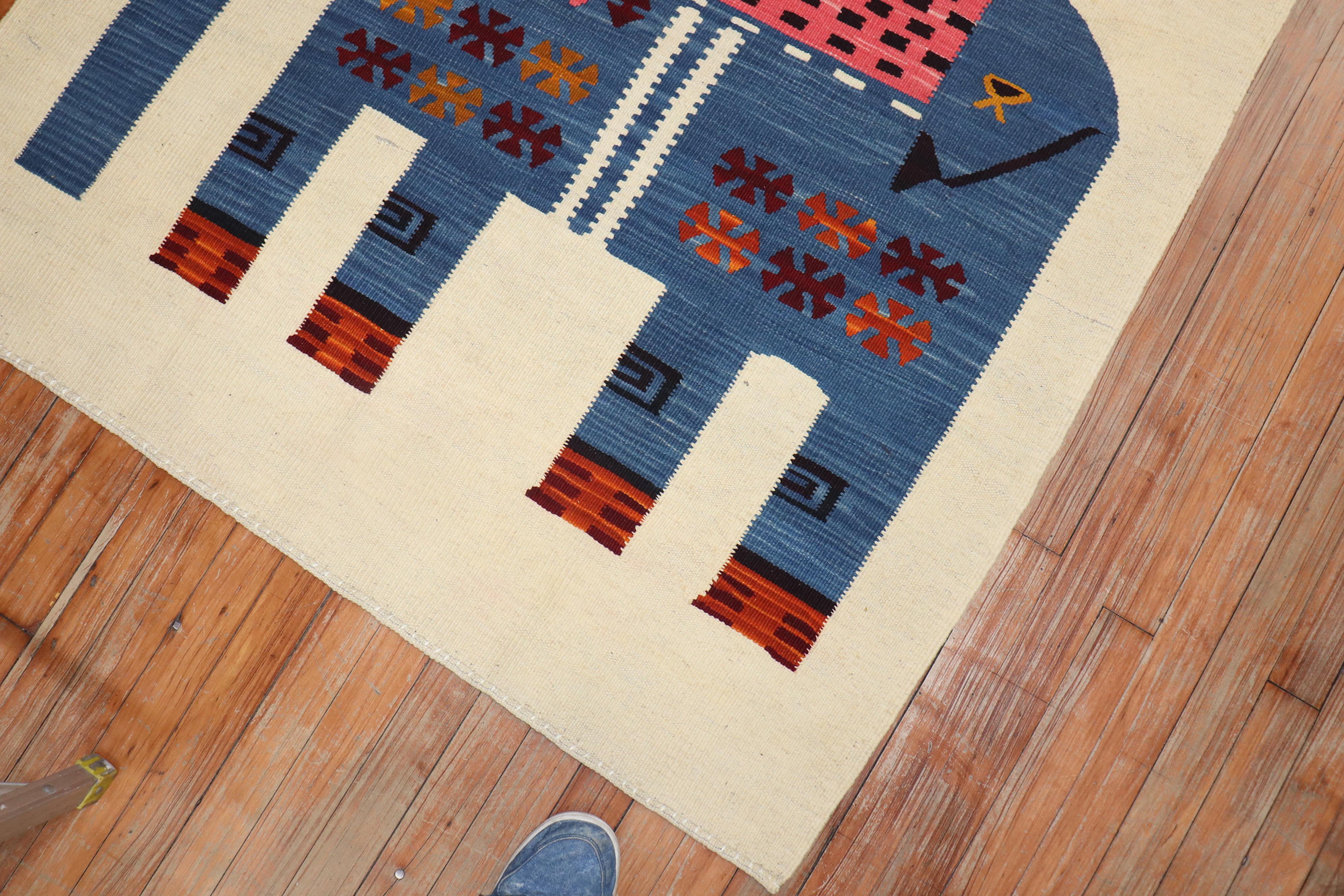Elephant Pictorial Persian Kilim Wall Hanging In Excellent Condition In New York, NY