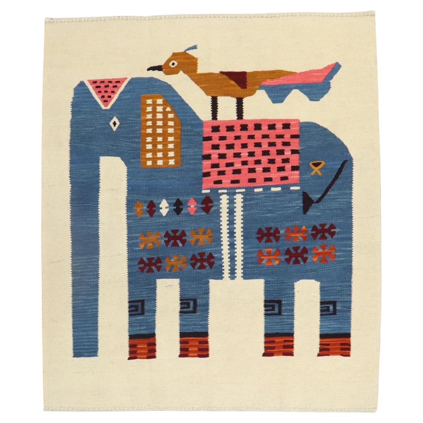 Elephant Pictorial Persian Kilim Wall Hanging