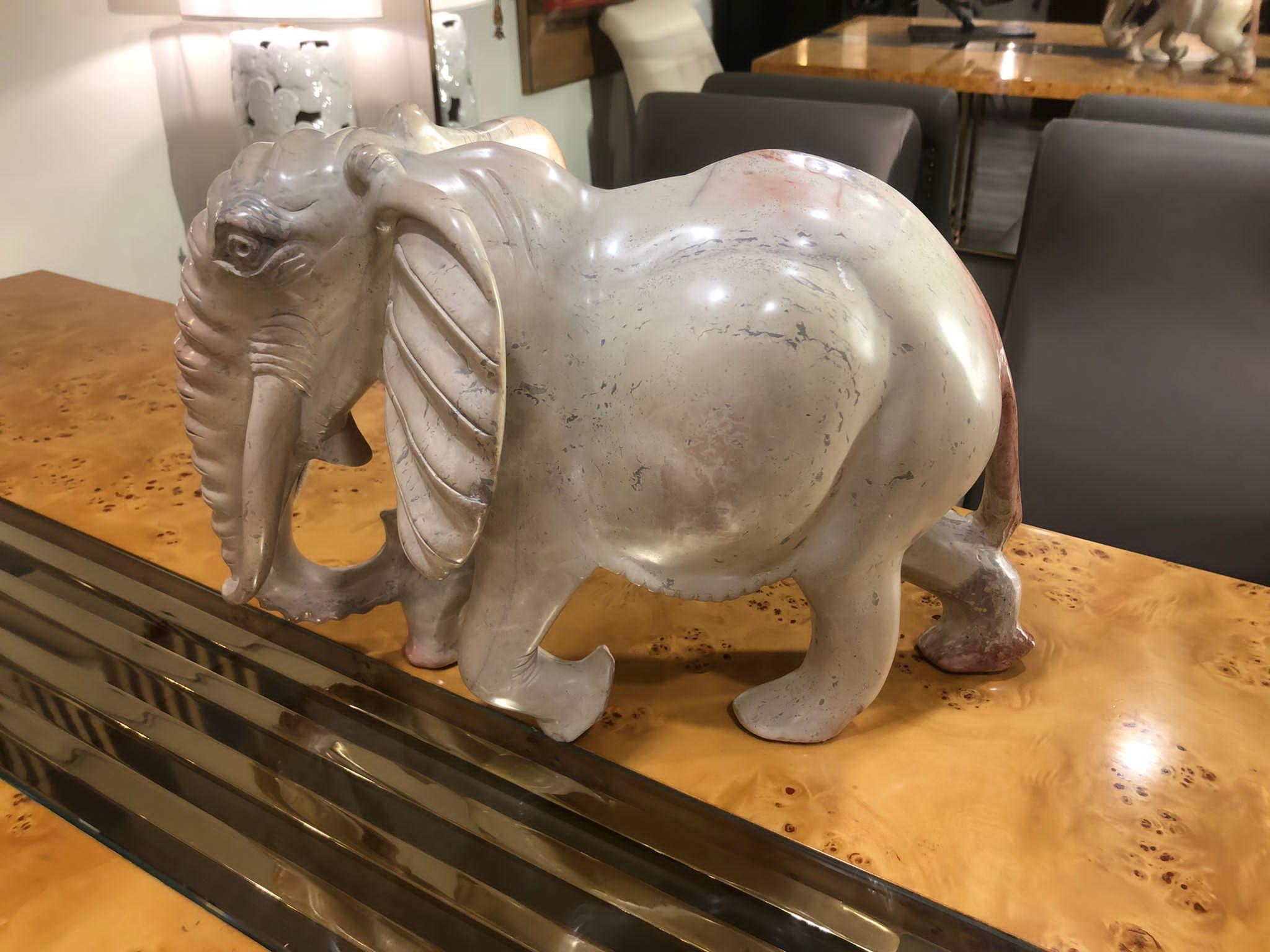 Art Deco Elephant Pink Marble Sculpture 3