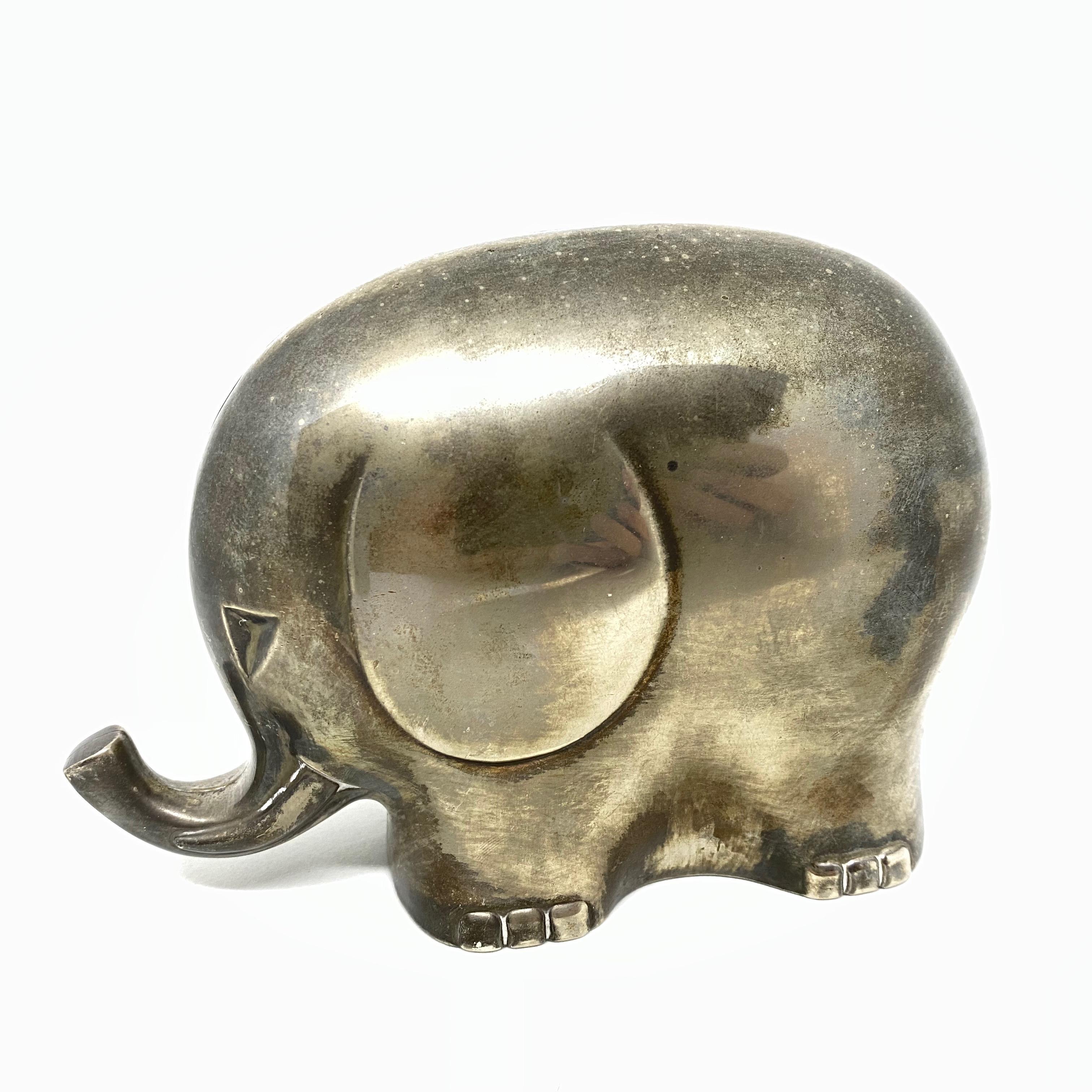 Elephant Silver Plated Metal Money Box Piggy Bank, Vintage, 1960s