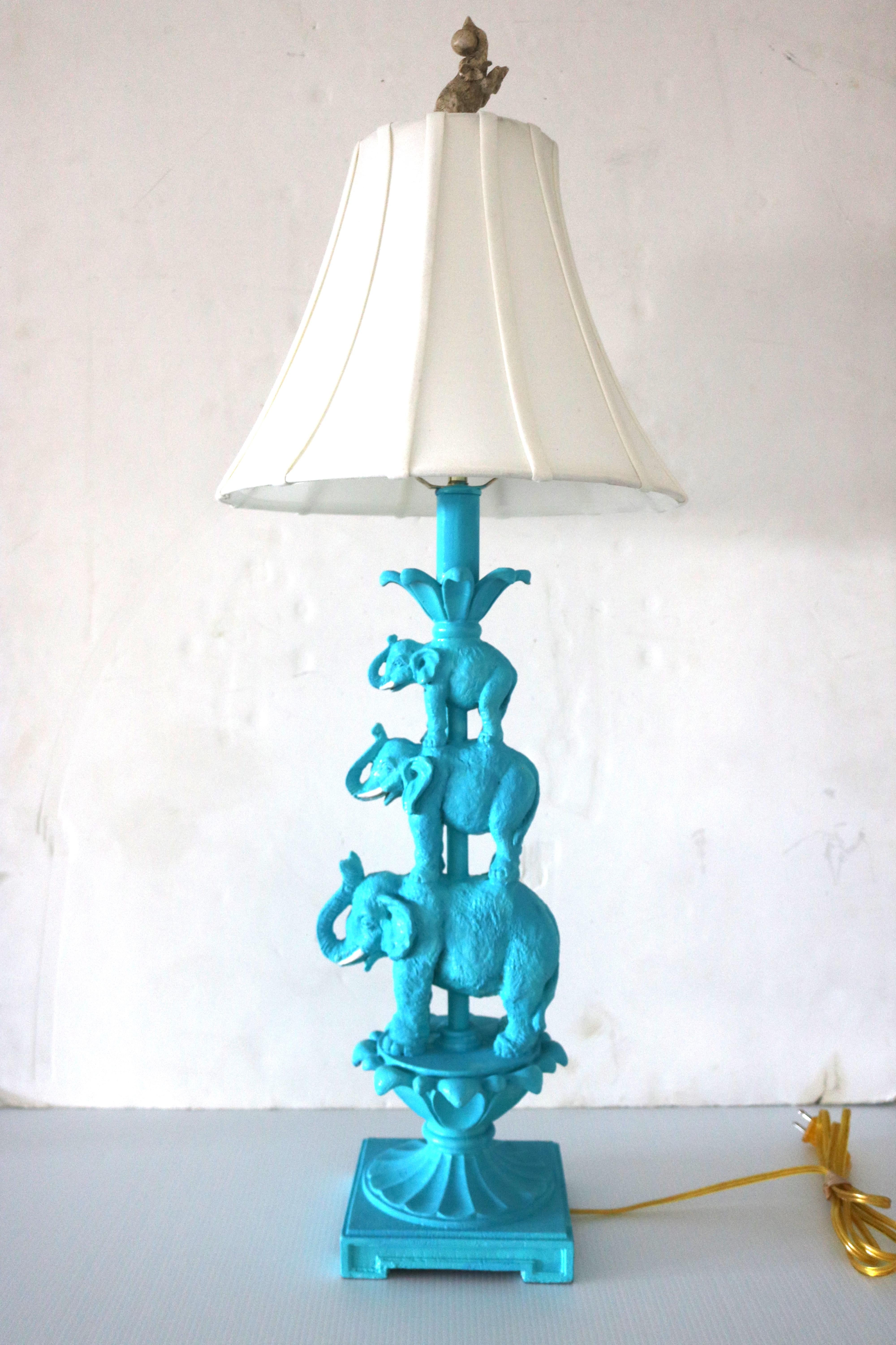 Painted Elephant Stacked Artisan Table Lamp- Whimsical & Joyous For Sale